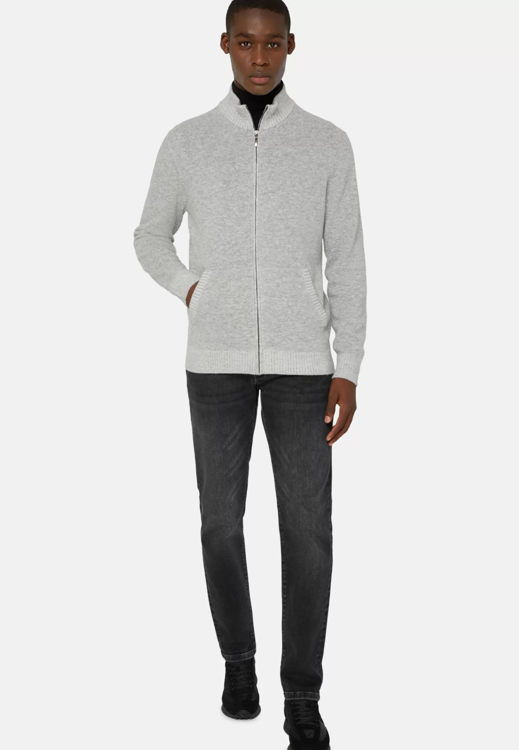 Knitwear^Boggi Milano Full-Zip Jumper In a Cashmere Blend Grey