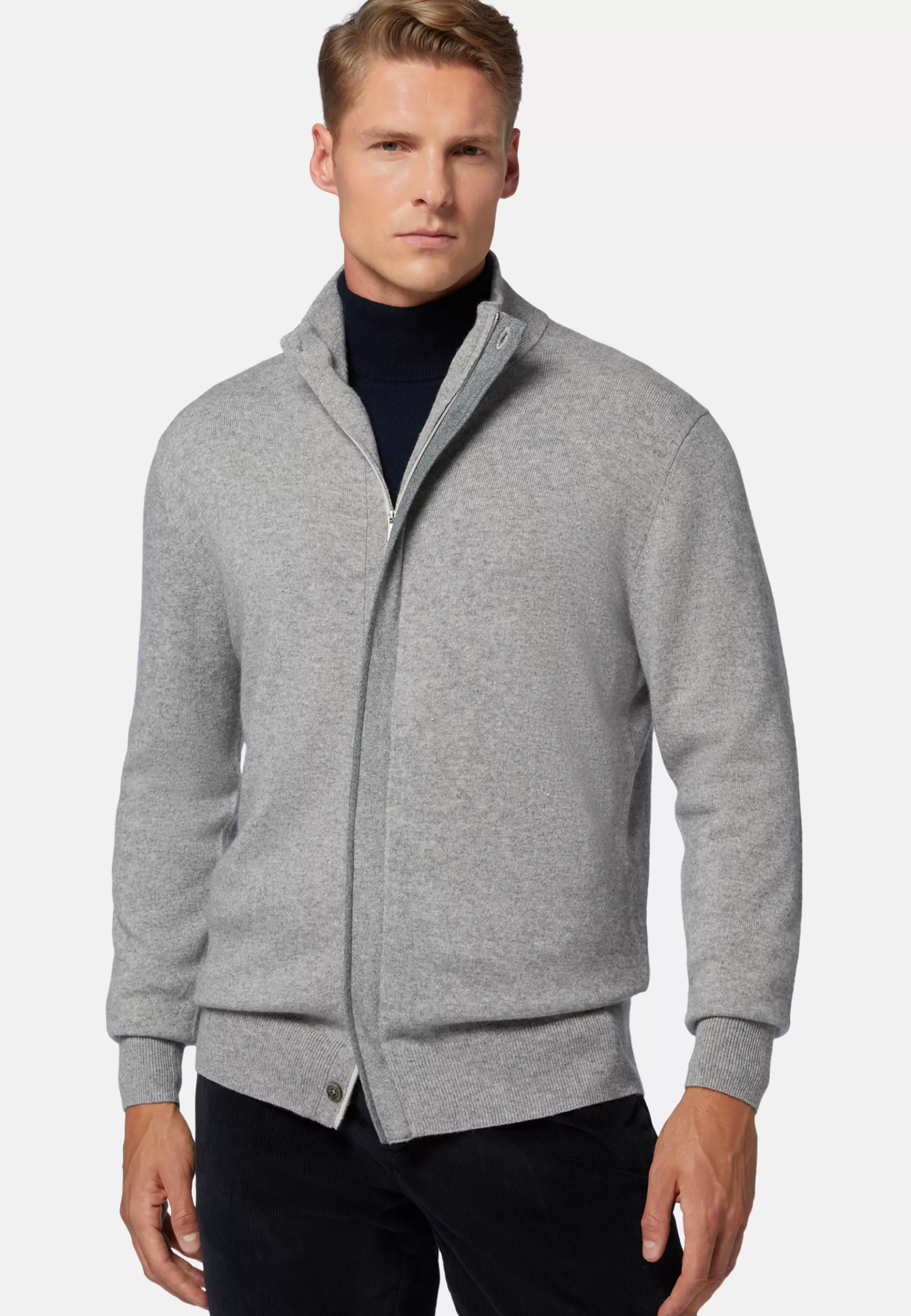 Knitwear^Boggi Milano Full-Zip Jumper in Wool and Cashmere Grey