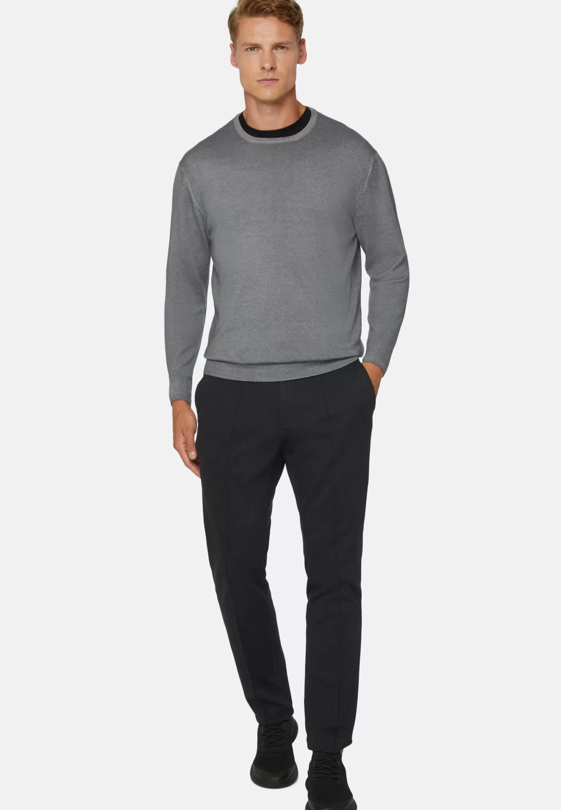 Knitwear^Boggi Milano Merino Wool Crew Neck Jumper Grey