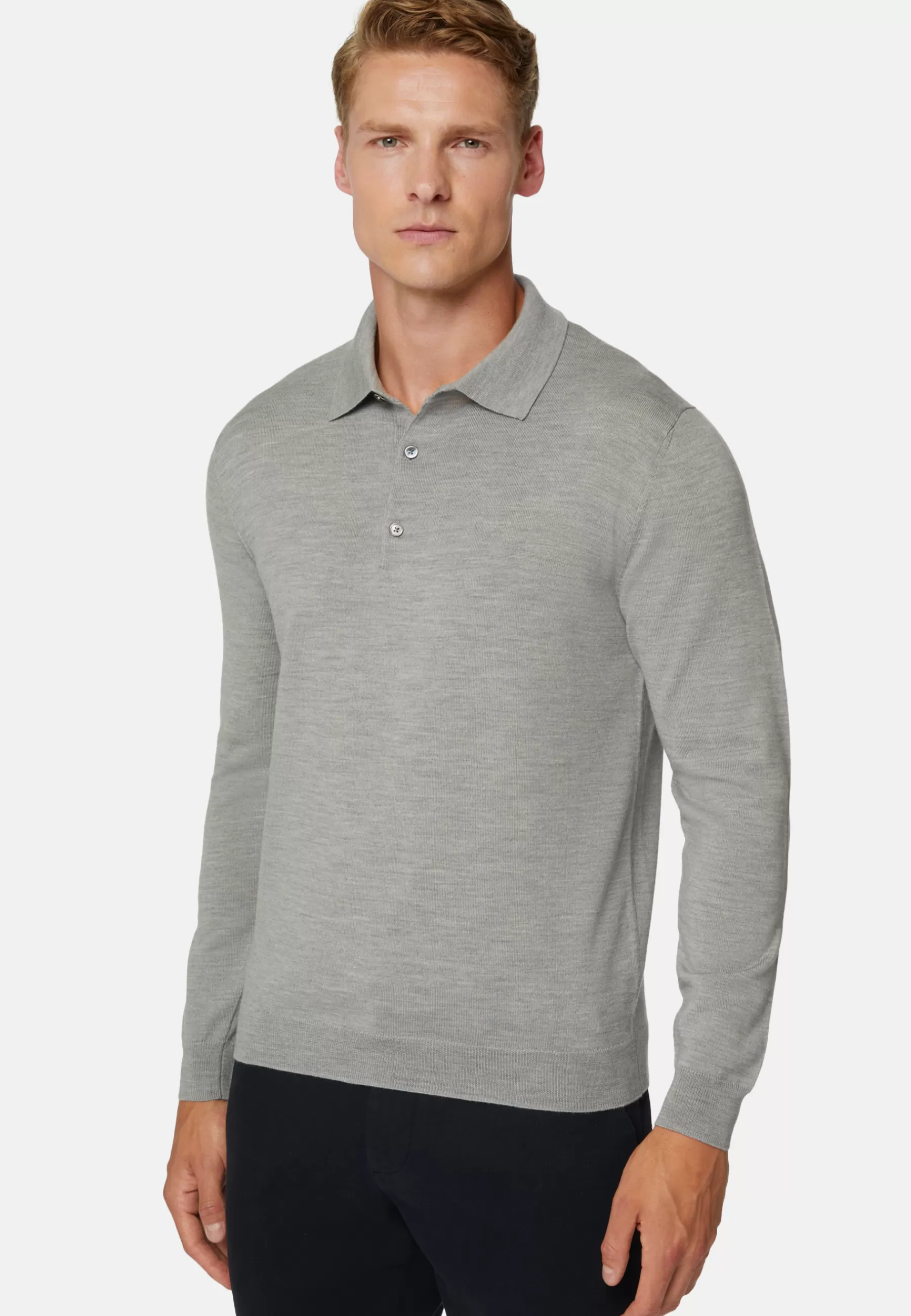 Polo | Knitwear^Boggi Milano Merino Wool Knitted Polo Shirt Grey