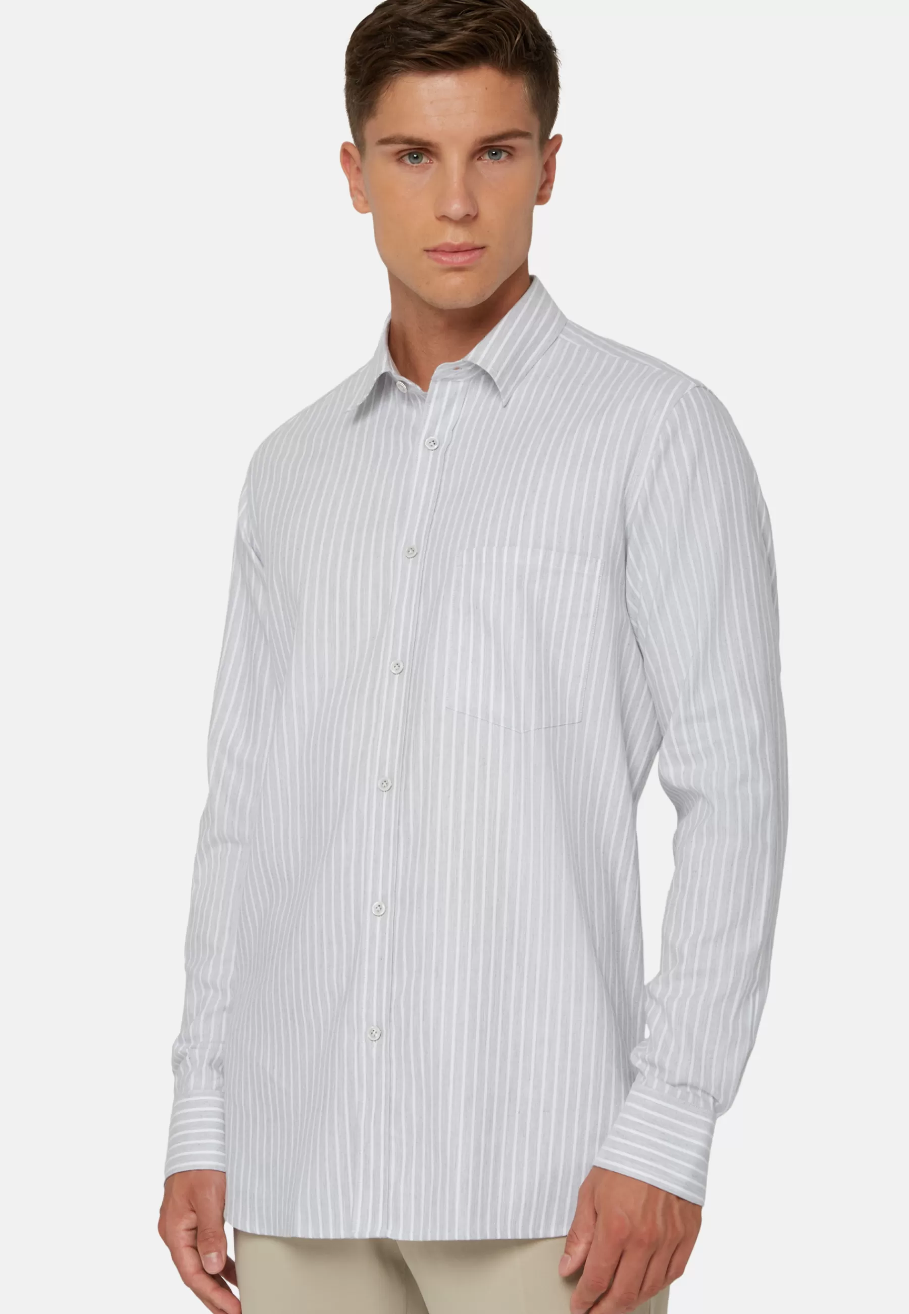 Casual Shirts^Boggi Milano Grey Striped Cotton Tencel Shirt Regular Fit Light grey