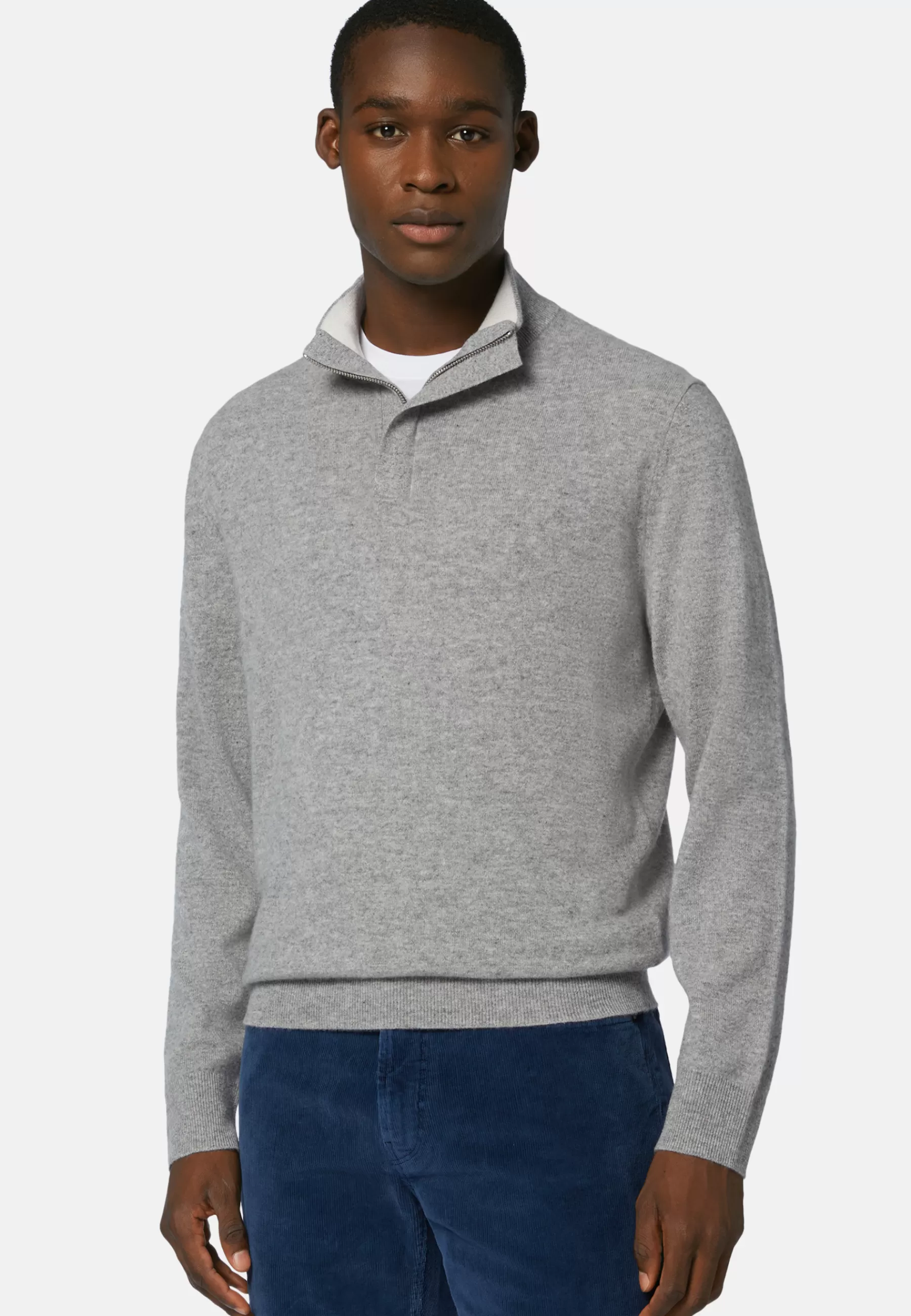 Knitwear^Boggi Milano Wool/Cashmere Half Zip Jumper Grey