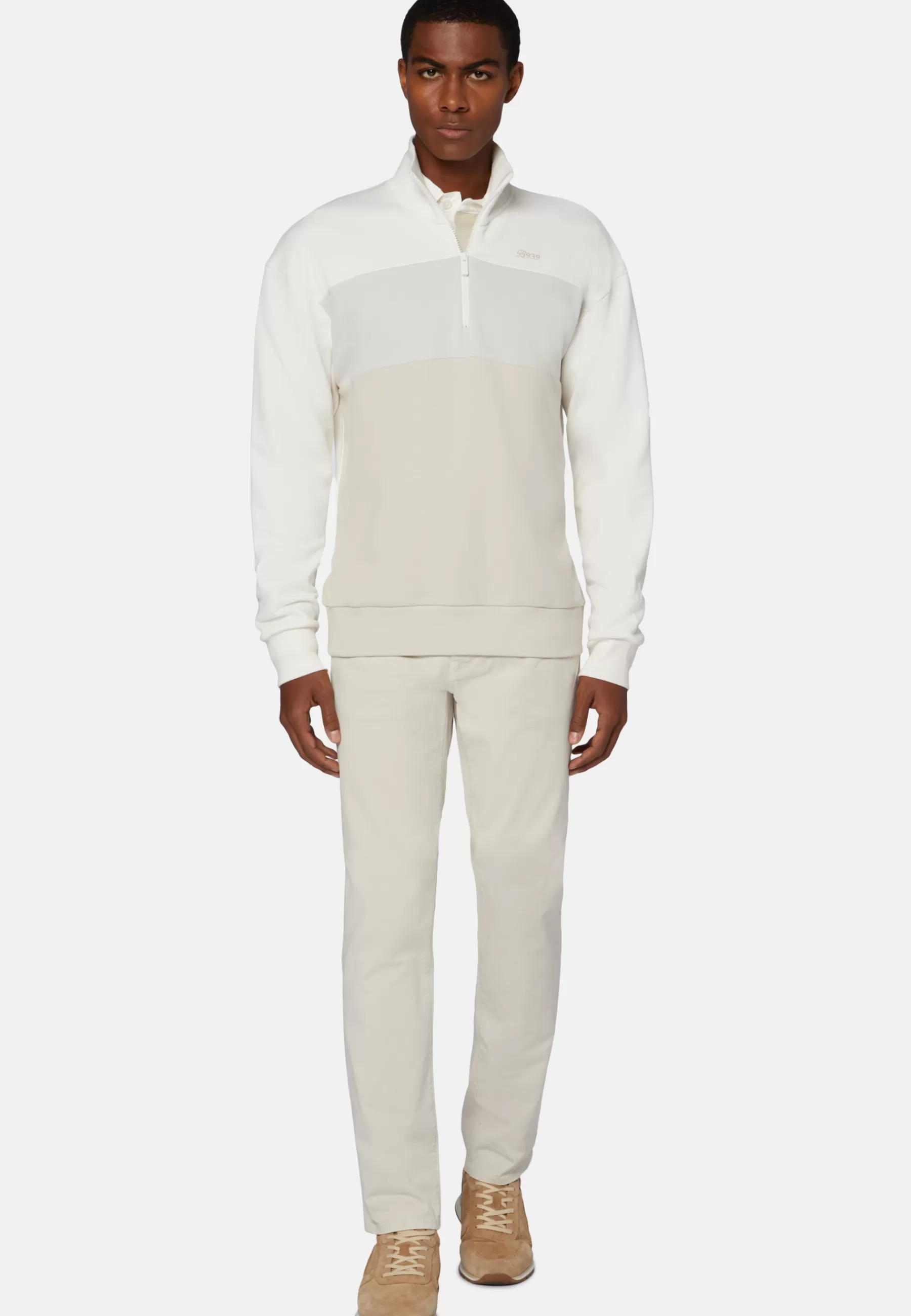 Sweatshirts and Joggers^Boggi Milano Half Zip Sweatshirt In Organic Cotton Blend White