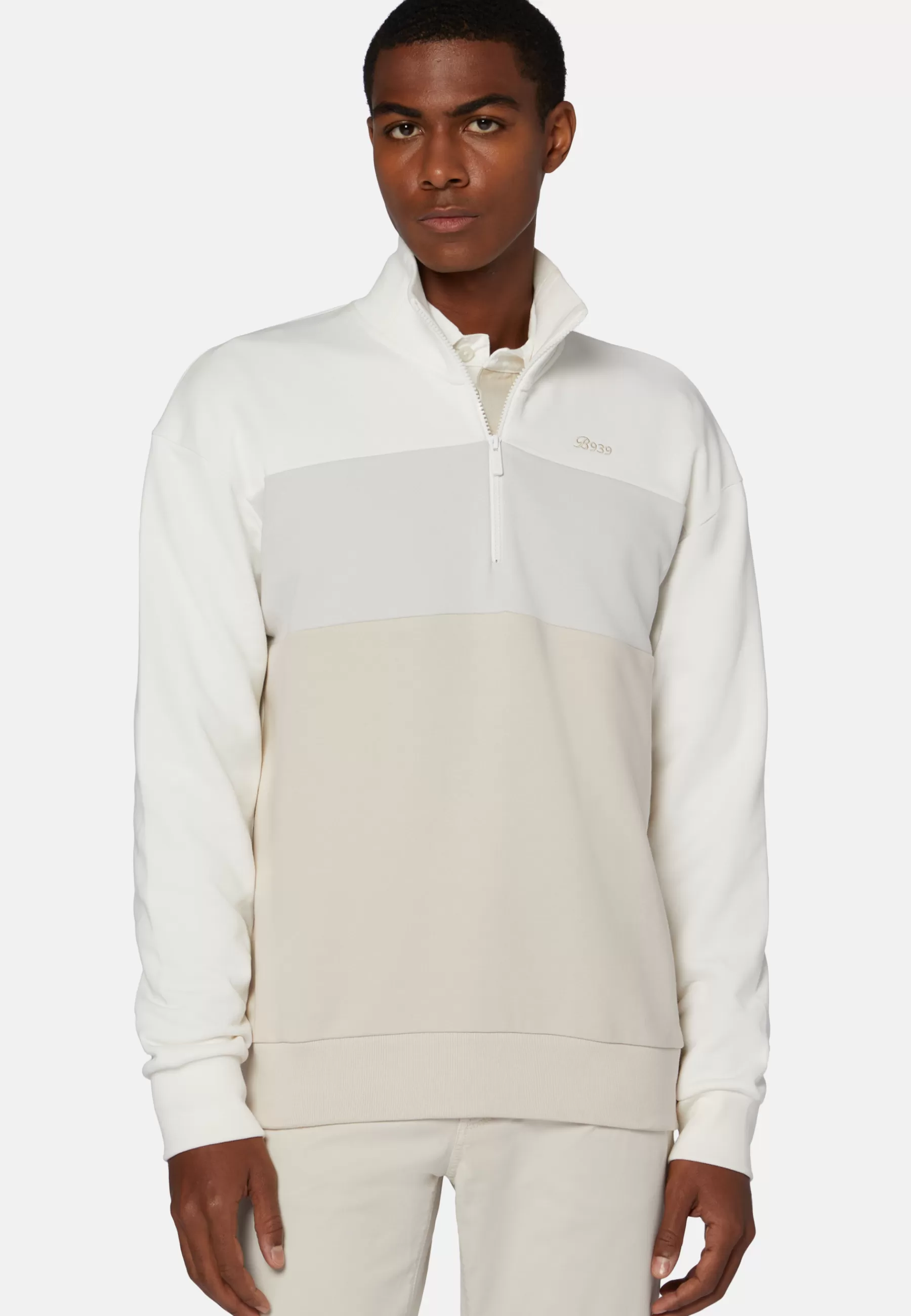 Sweatshirts and Joggers^Boggi Milano Half Zip Sweatshirt In Organic Cotton Blend White