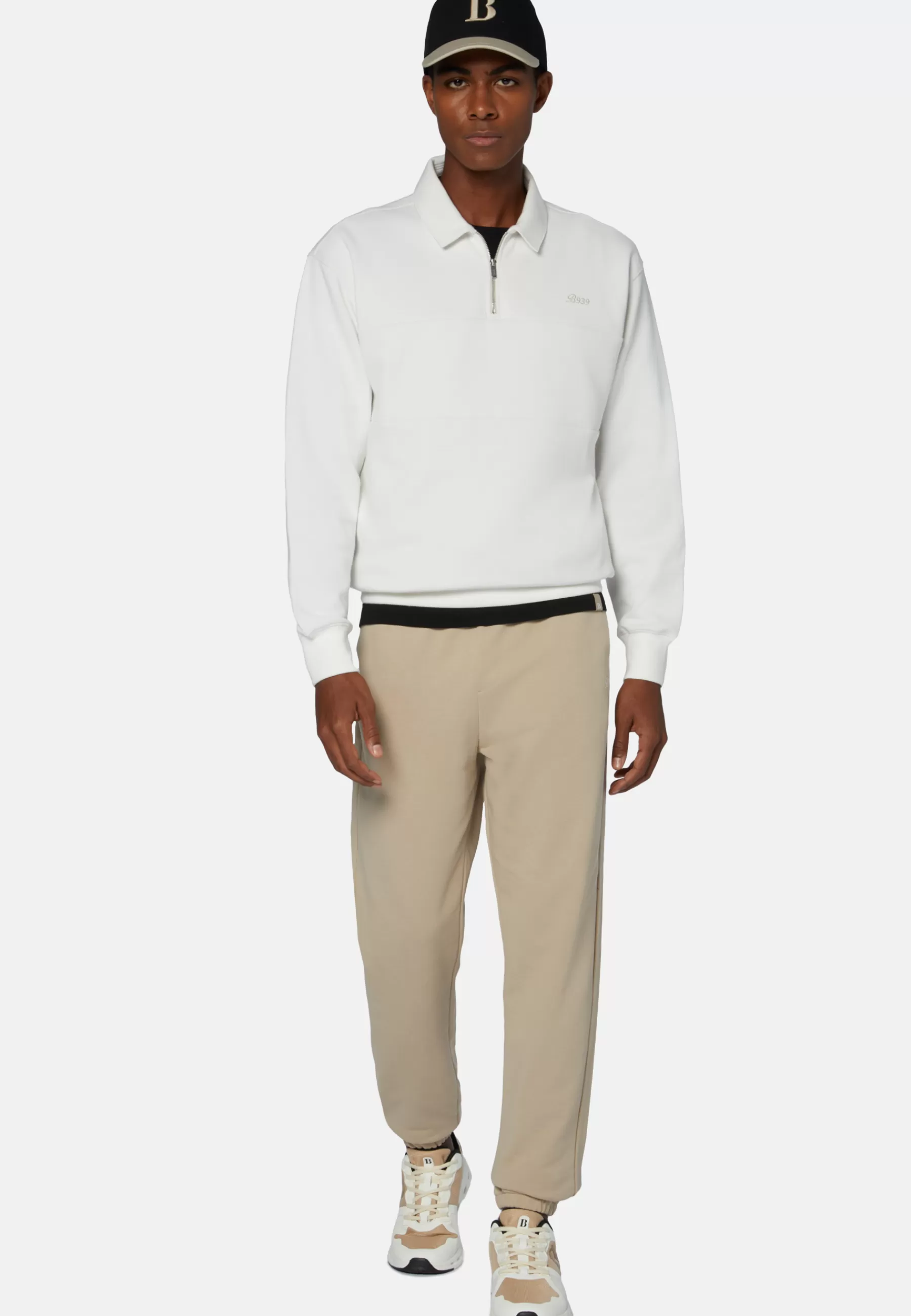 Sweatshirts and Joggers^Boggi Milano Half Zip Sweatshirt In Organic Cotton Blend White