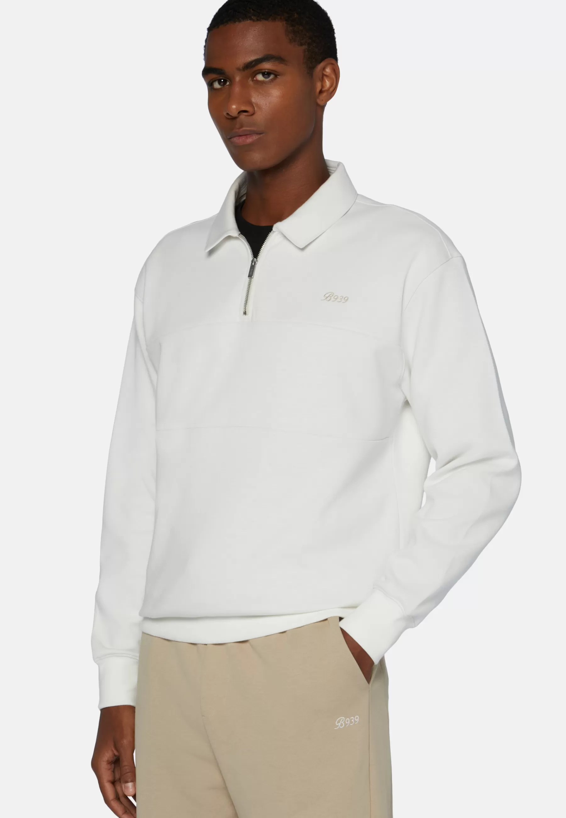 Sweatshirts and Joggers^Boggi Milano Half Zip Sweatshirt In Organic Cotton Blend White