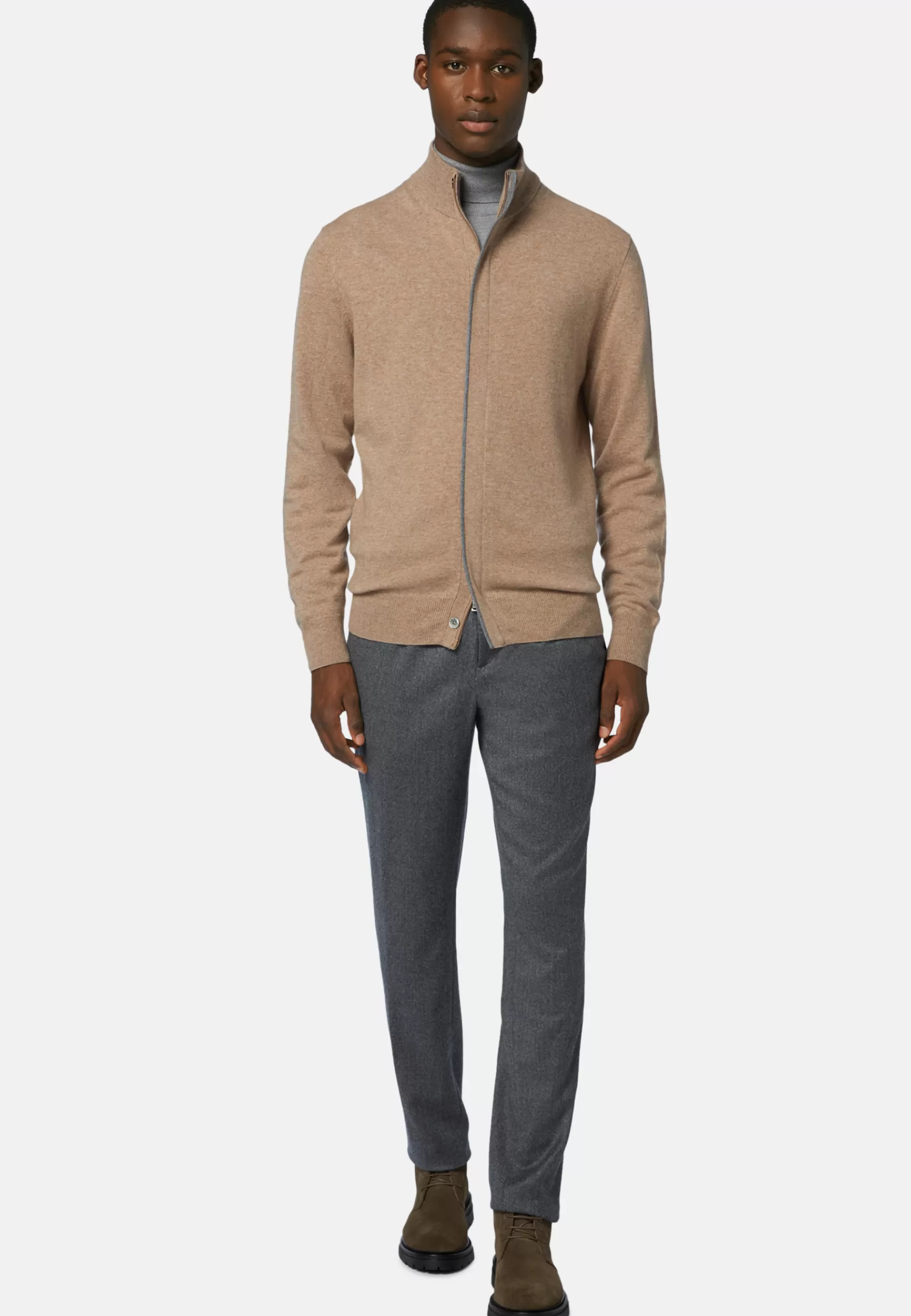 Knitwear^Boggi Milano Full-Zip Jumper in Wool and Cashmere Hazelnut