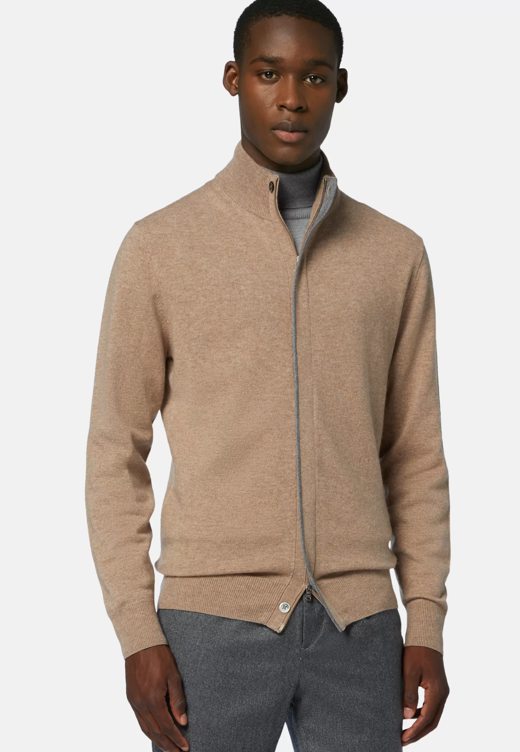 Knitwear^Boggi Milano Full-Zip Jumper in Wool and Cashmere Hazelnut