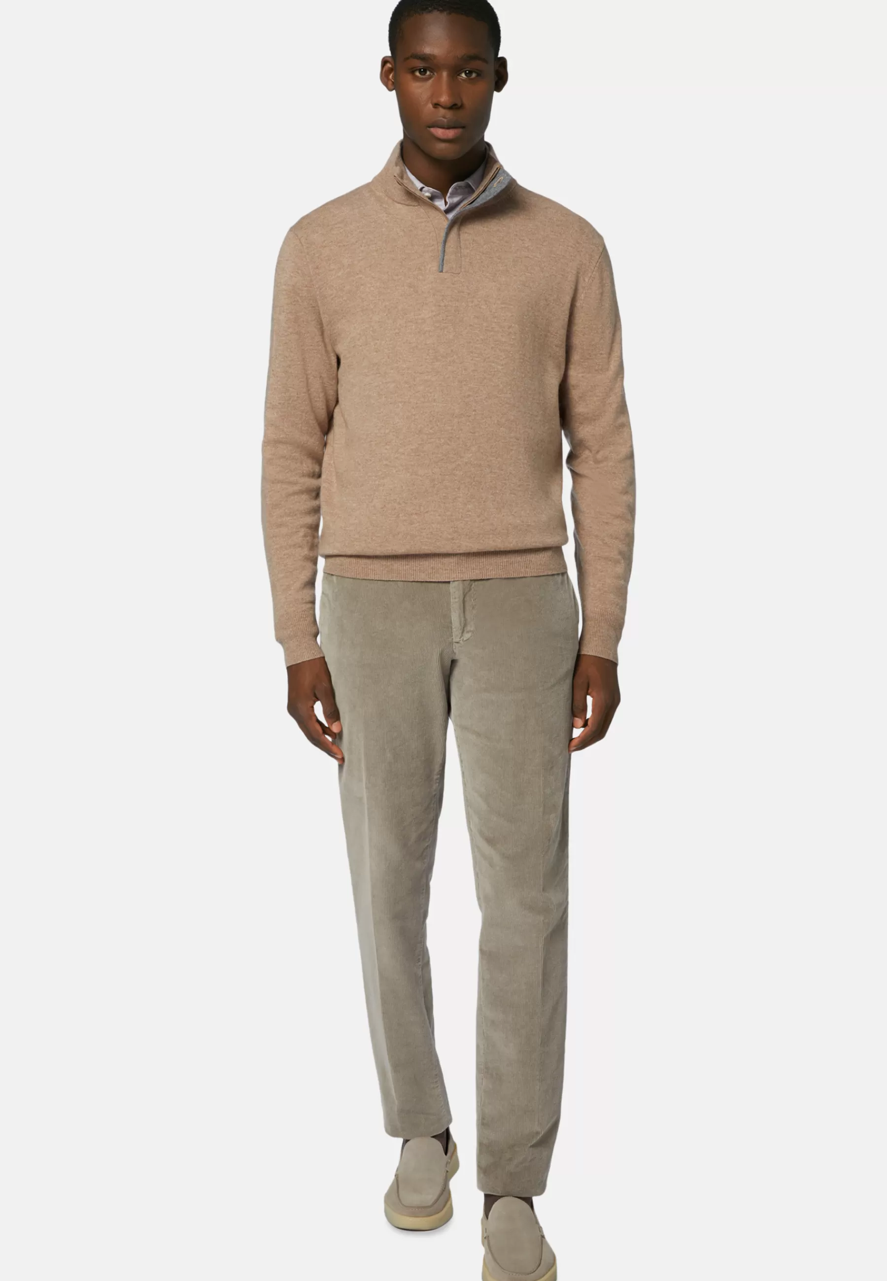 Knitwear^Boggi Milano Half-Zip Jumper In Wool and Cashmere Hazelnut