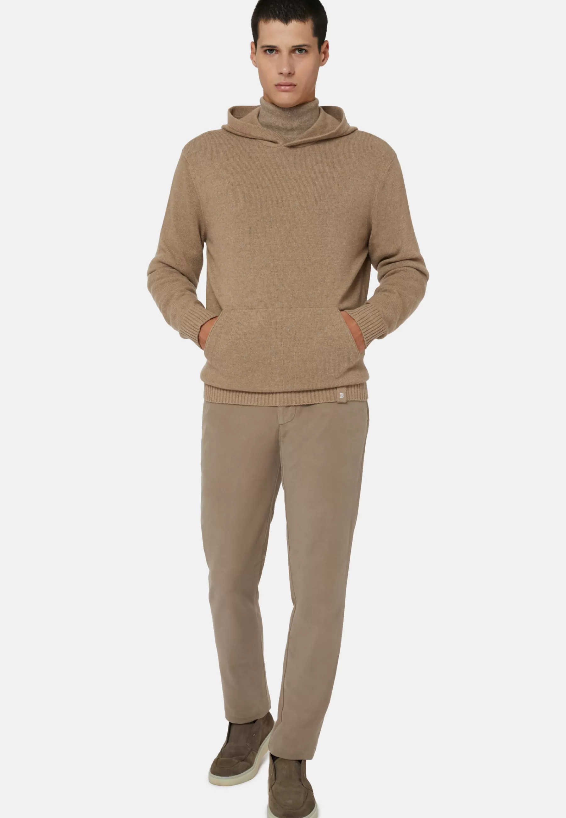 Knitwear^Boggi Milano Hooded Jumper in a Cashmere Blend Hazelnut