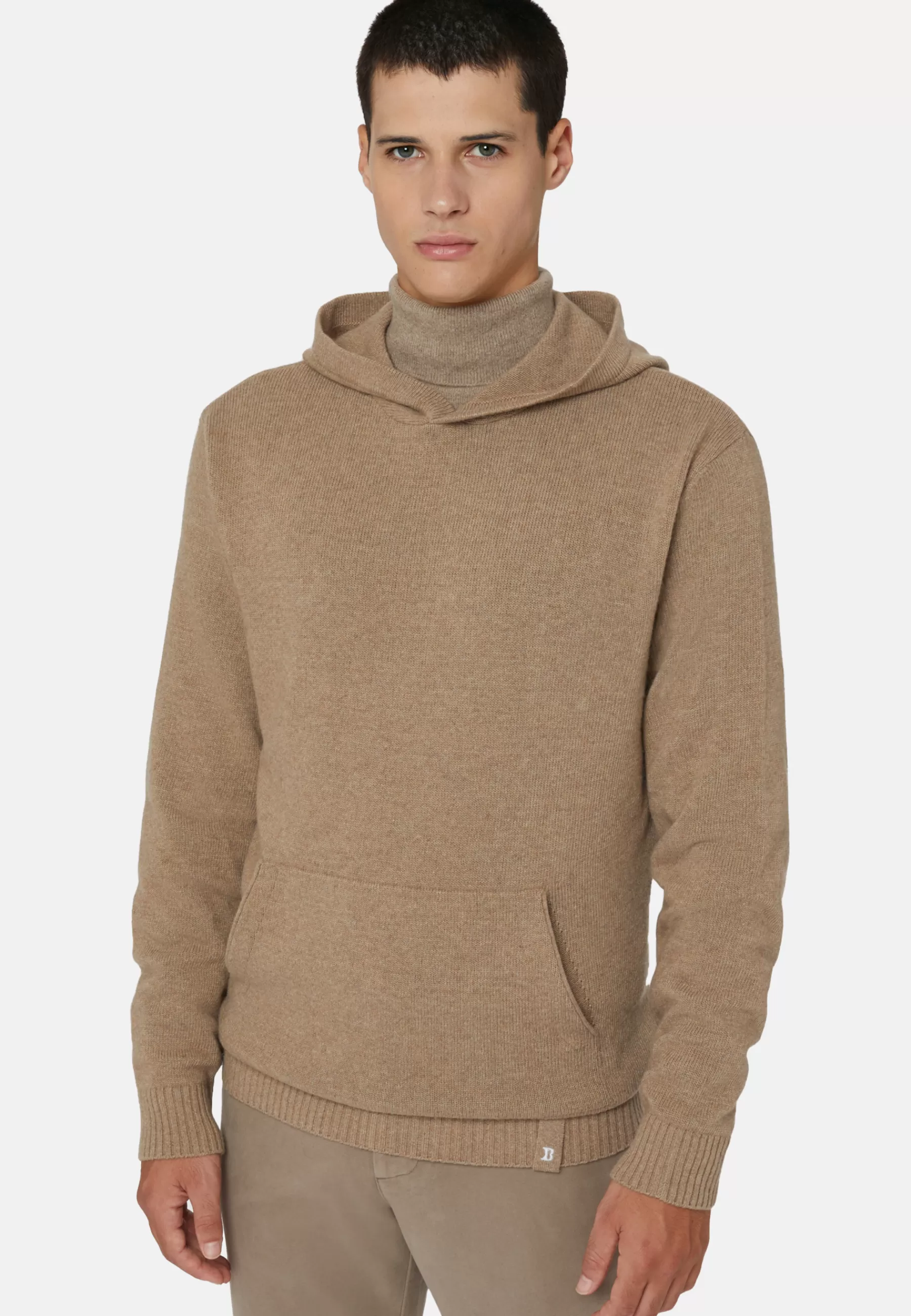 Knitwear^Boggi Milano Hooded Jumper in a Cashmere Blend Hazelnut