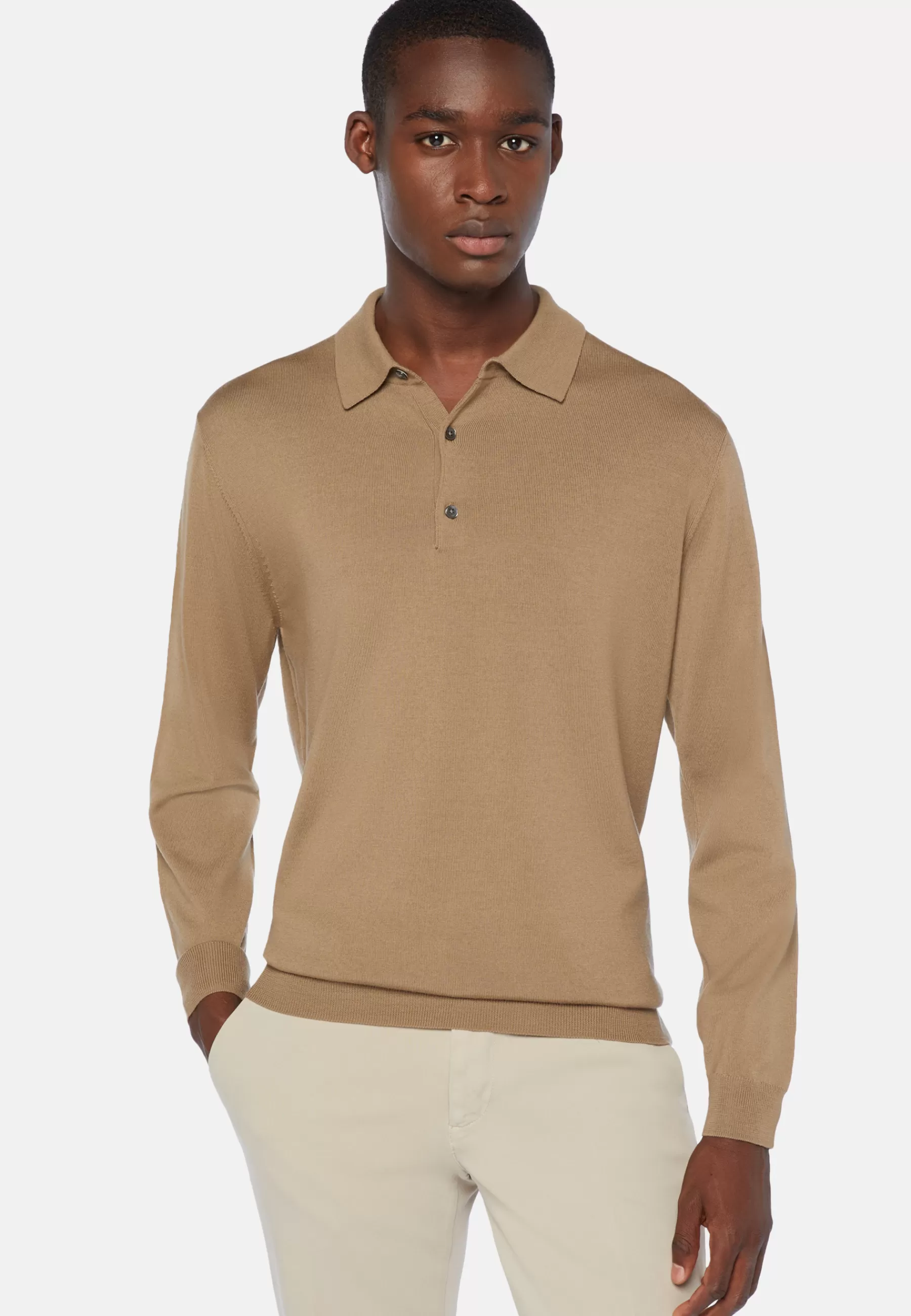 Polo | Knitwear^Boggi Milano Merino Wool Knitted Polo Shirt Hazelnut