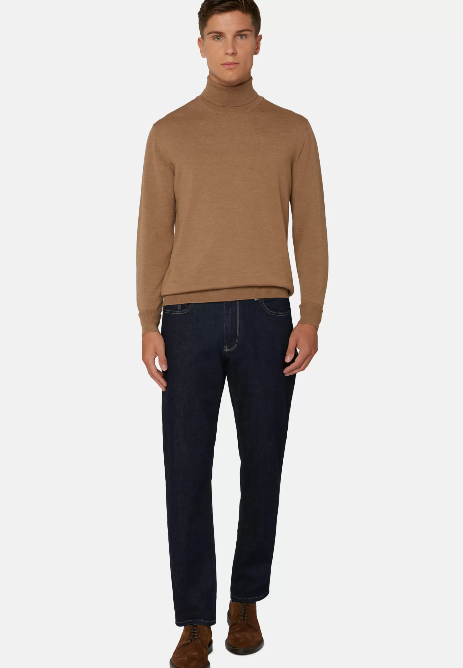 Knitwear^Boggi Milano Merino Wool Polo Neck Jumper Hazelnut