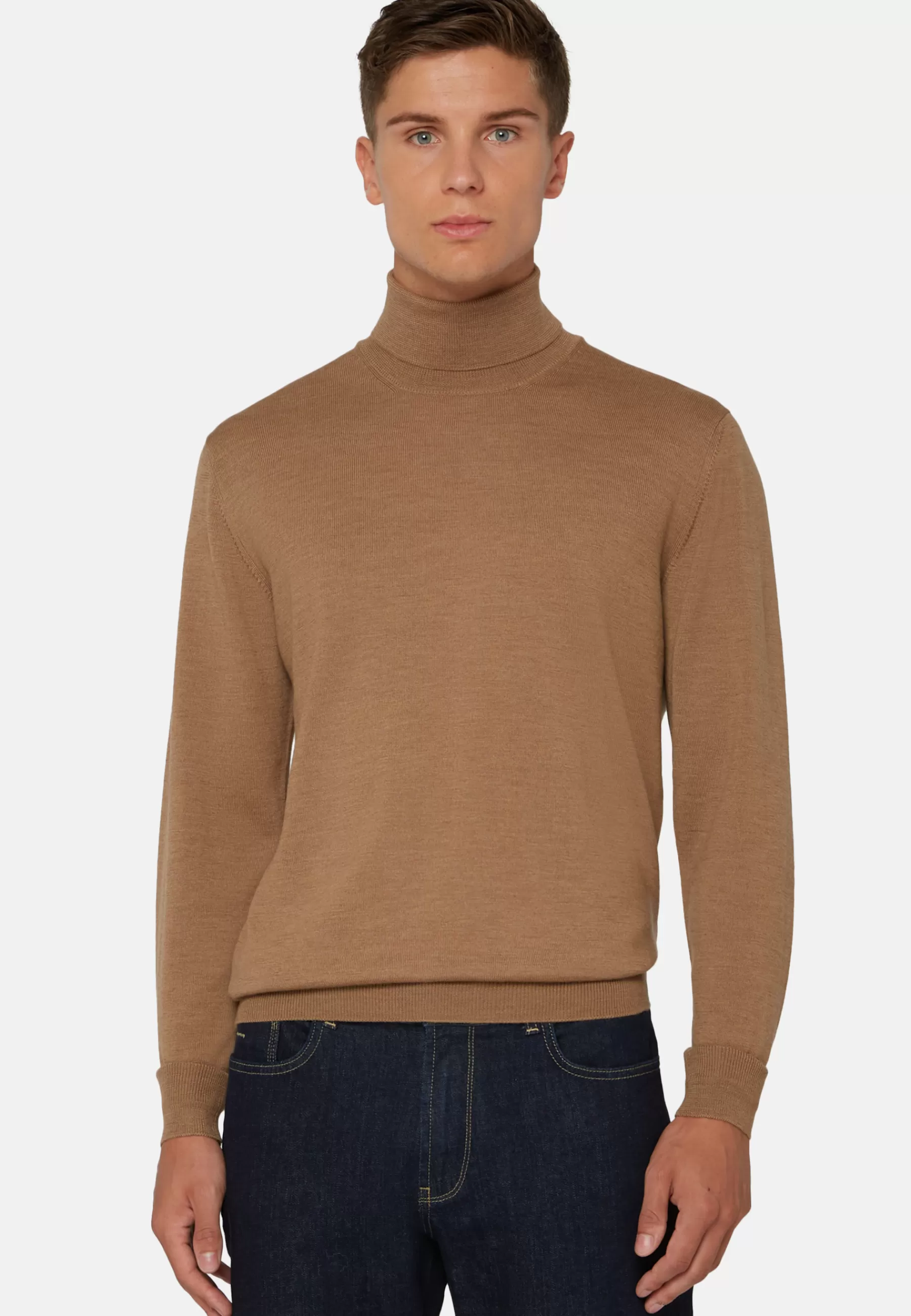 Knitwear^Boggi Milano Merino Wool Polo Neck Jumper Hazelnut