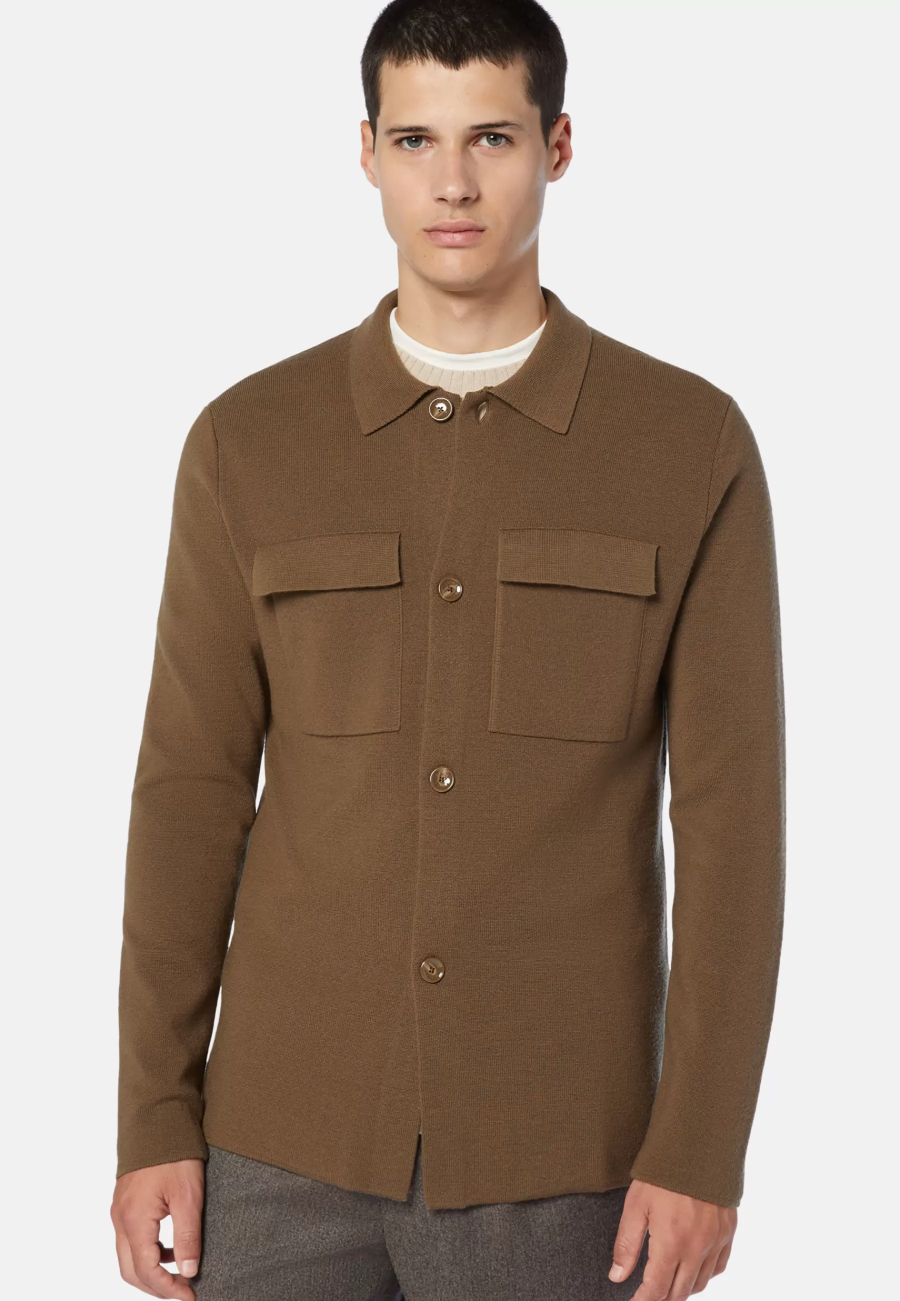 Knitwear | Blazers^Boggi Milano Over Shirt in Merino Wool Hazelnut