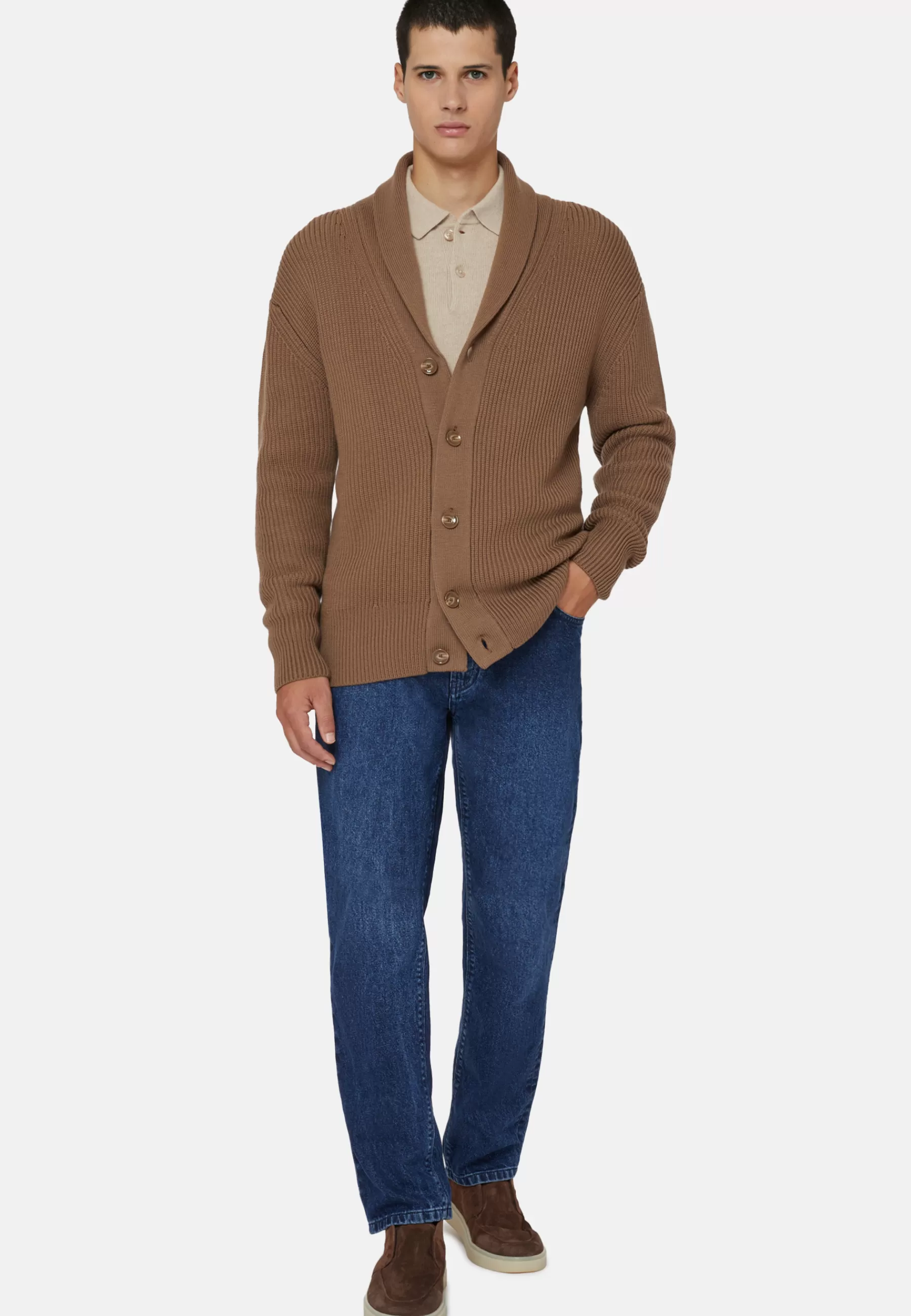 Knitwear^Boggi Milano Shawl Neck Cardigan In Merino Wool Hazelnut