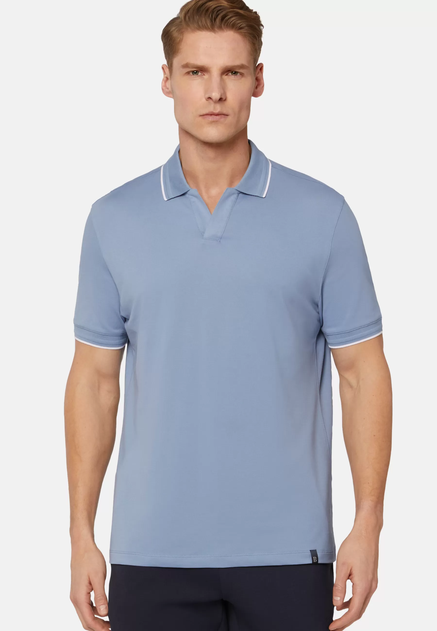 Polo^Boggi Milano High-Performance Piqué Polo Shirt Light Blue