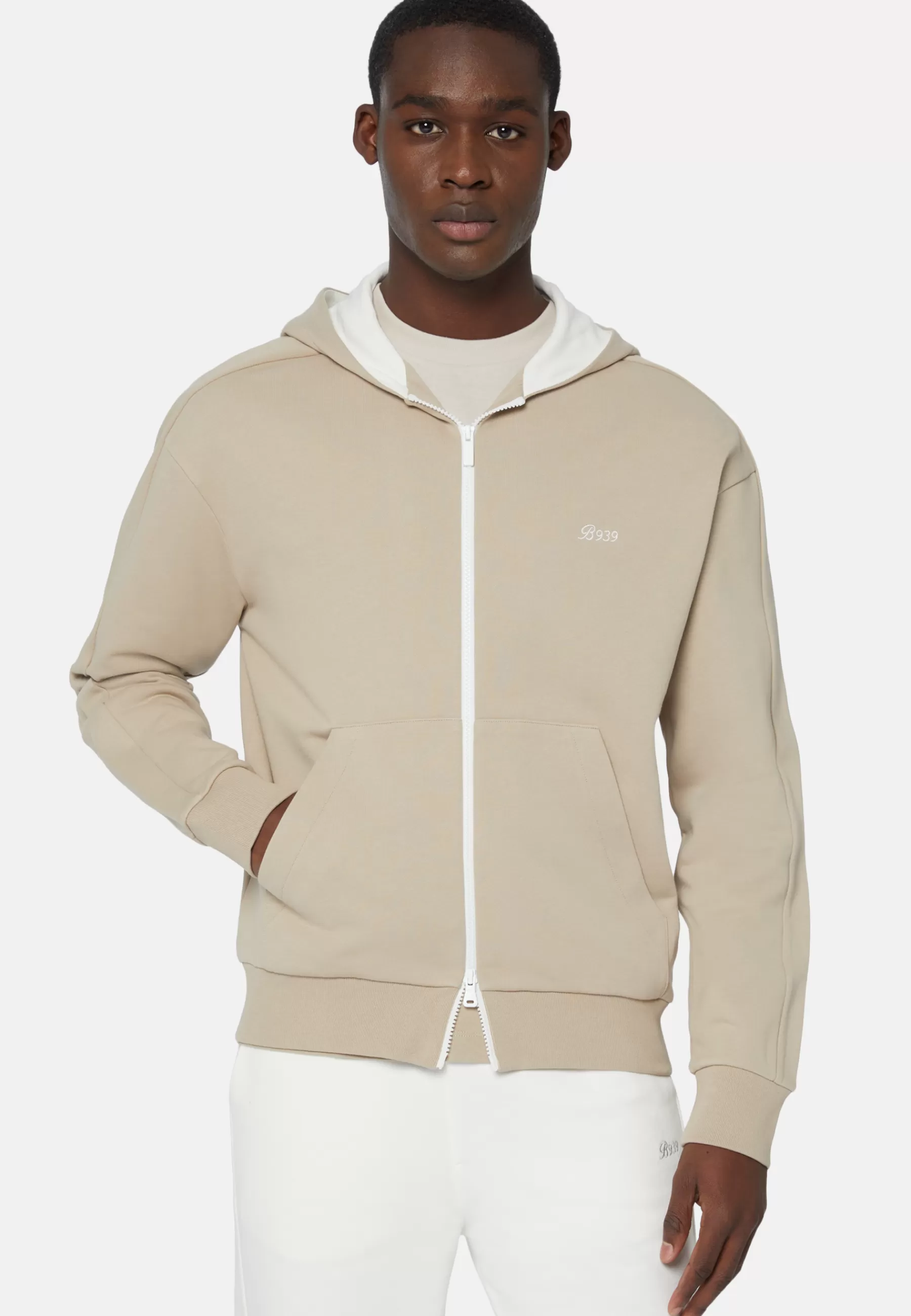 Sweatshirts and Joggers^Boggi Milano Hooded Sweatshirt in Organic Cotton Blend Beige