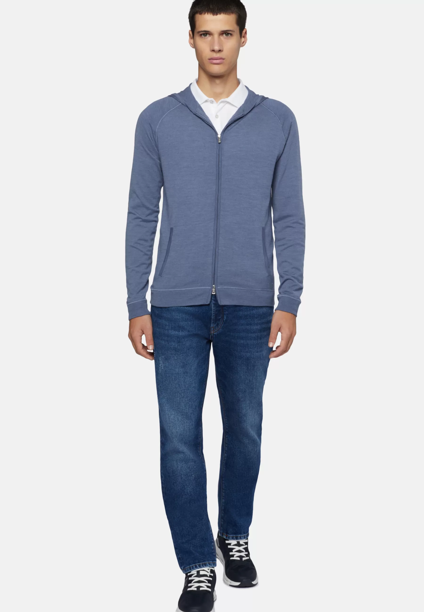 Knitwear^Boggi Milano Full Zip Hooded Jumper In Merino Wool Indigo