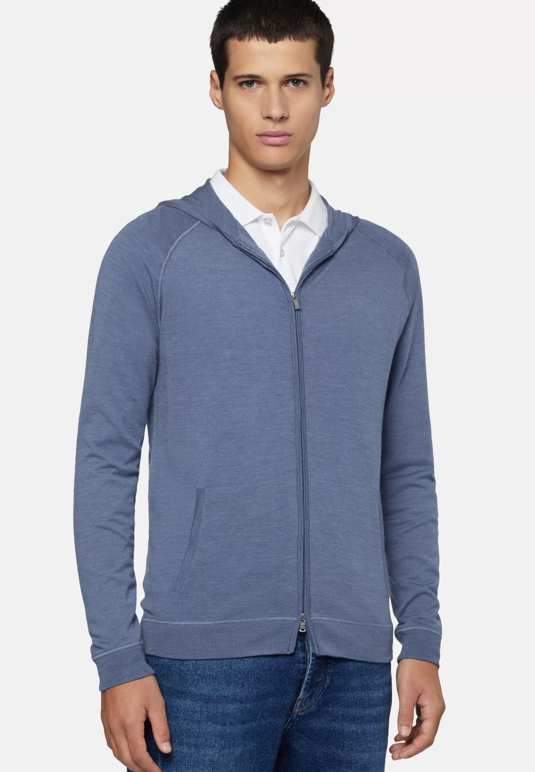 Knitwear^Boggi Milano Full Zip Hooded Jumper In Merino Wool Indigo