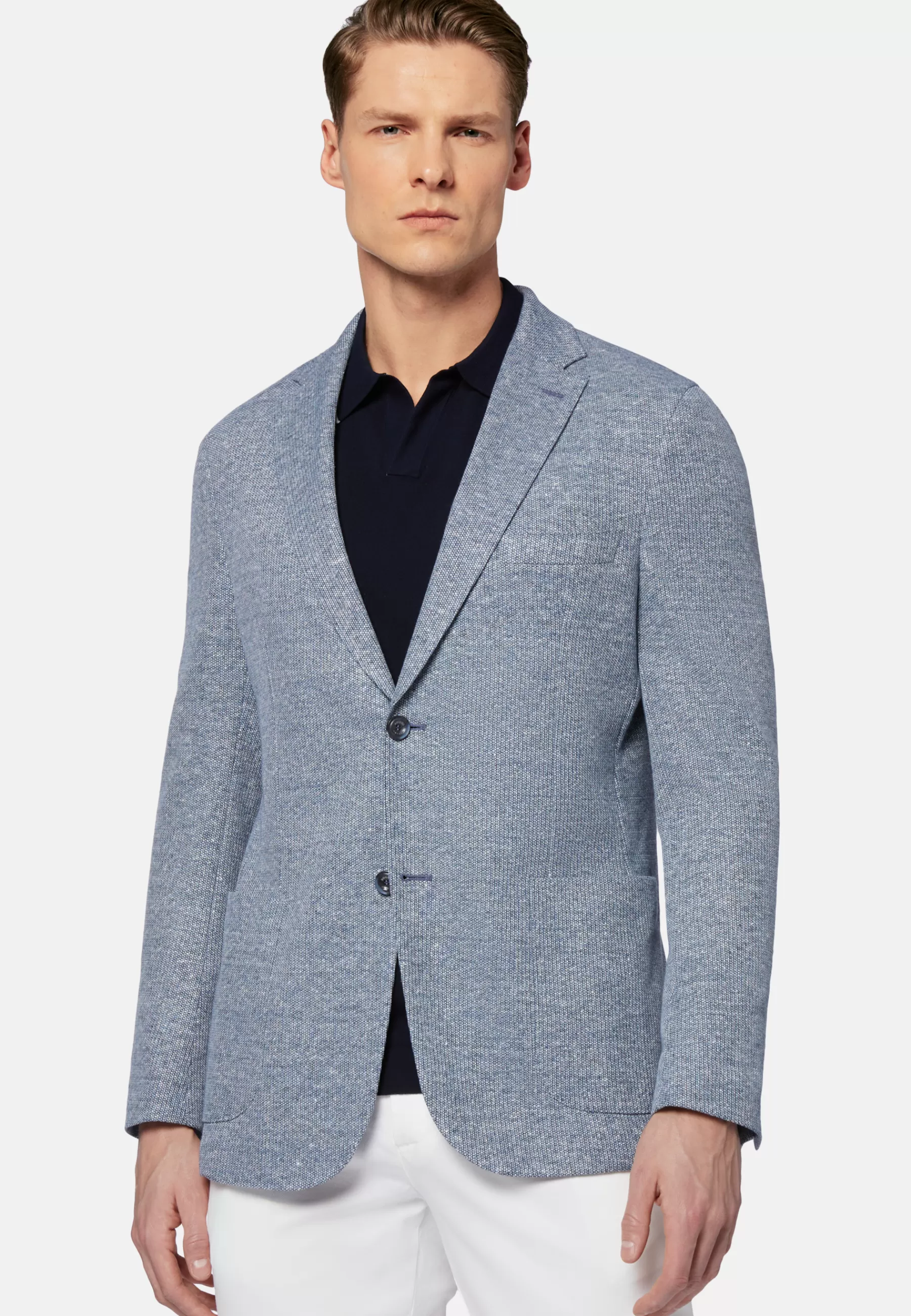 Blazers^Boggi Milano Melange Linen Cotton B Jersey Jacket Light Blue