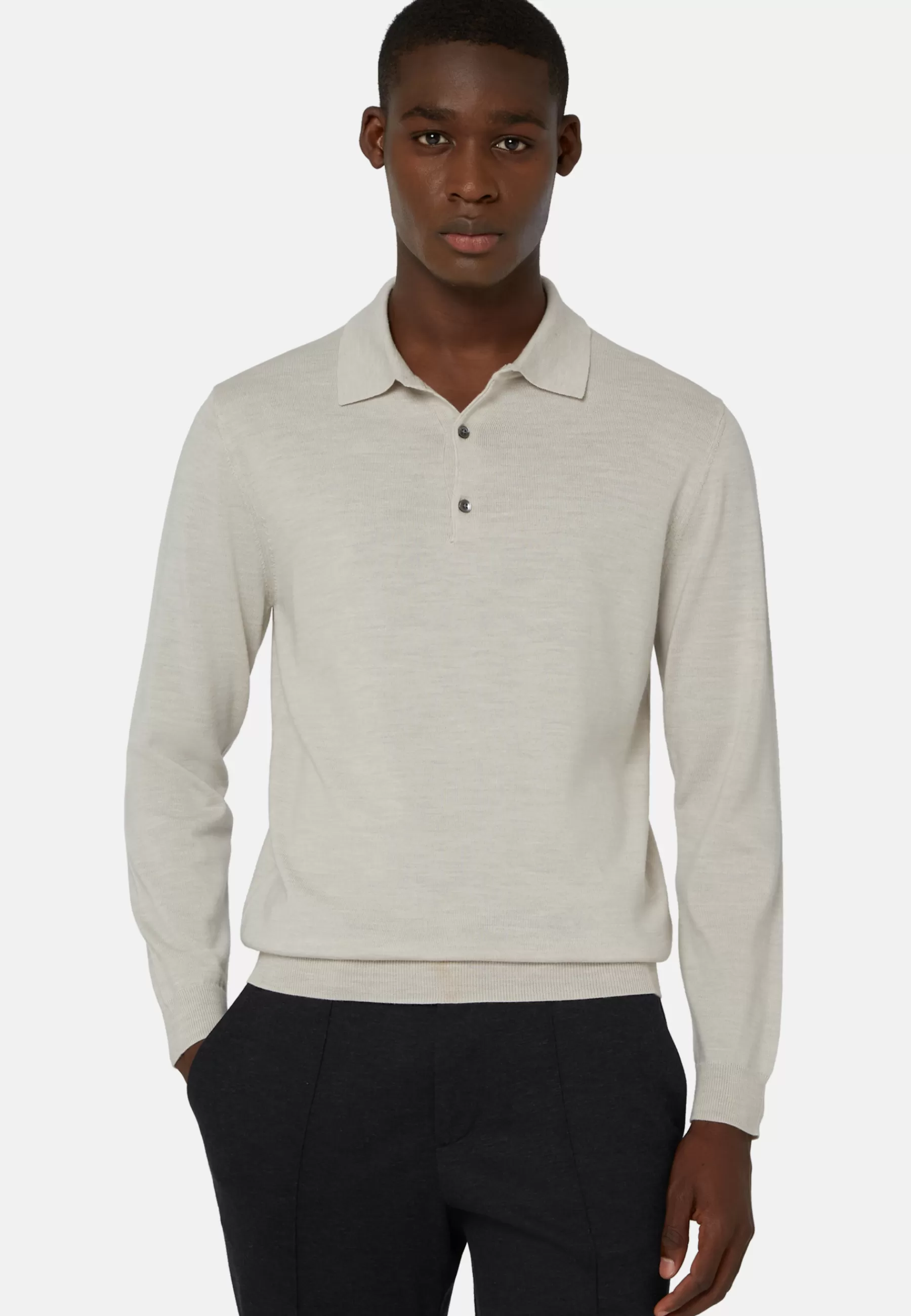 Polo | Knitwear^Boggi Milano Merino Wool Knitted Polo Shirt Light grey