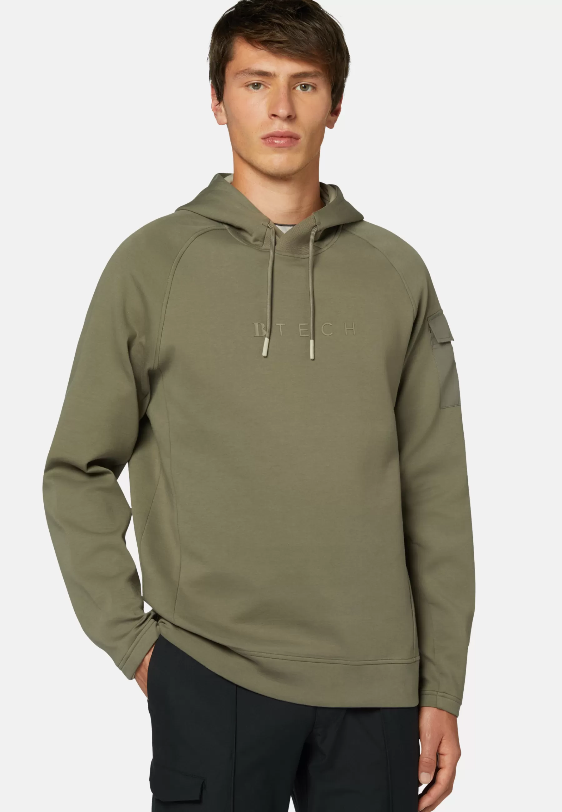 Sweatshirts and Joggers^Boggi Milano Light Recycled Scuba Hooded Sweatshirt Military Green