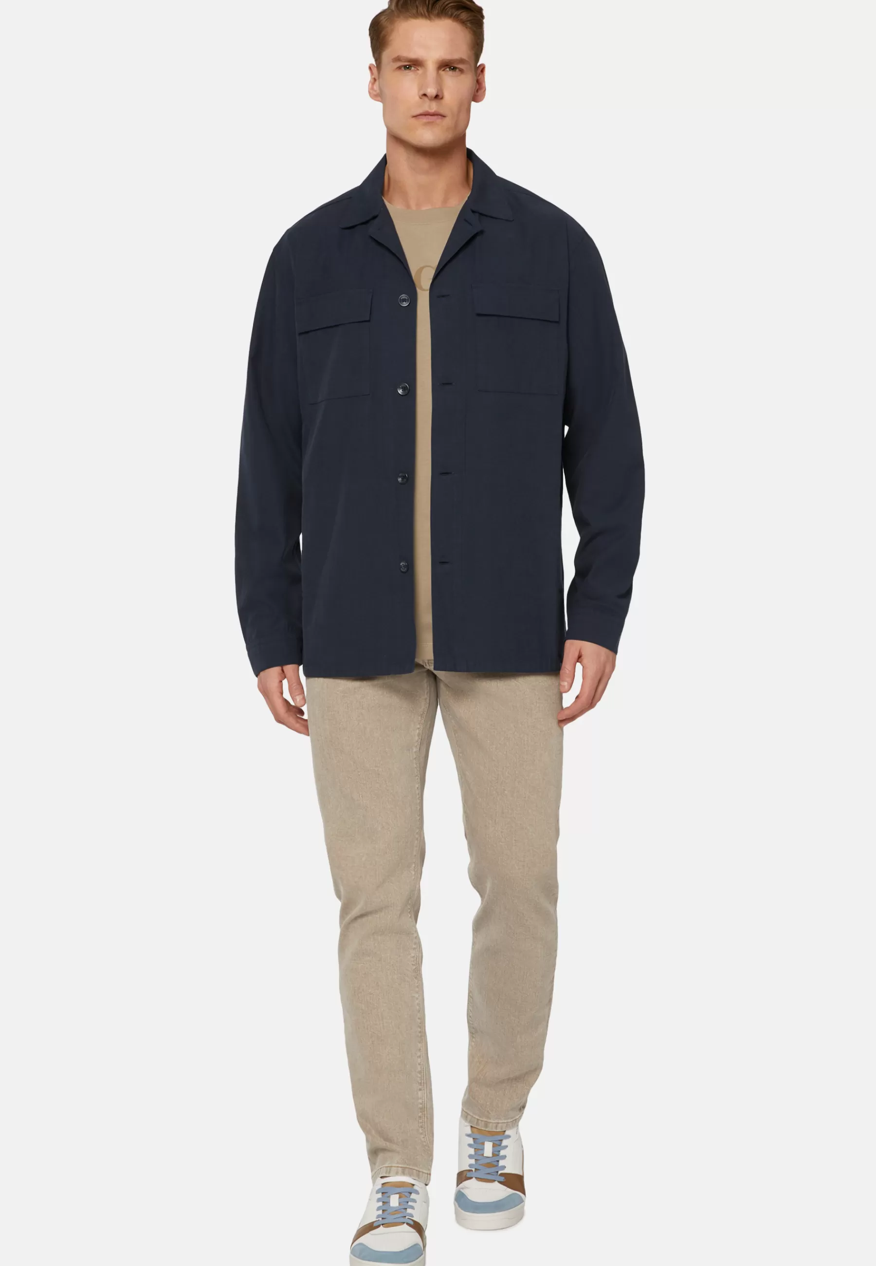 Outerwear^Boggi Milano Link Shirt Jacket in Cotton and Lyocell Navy blue