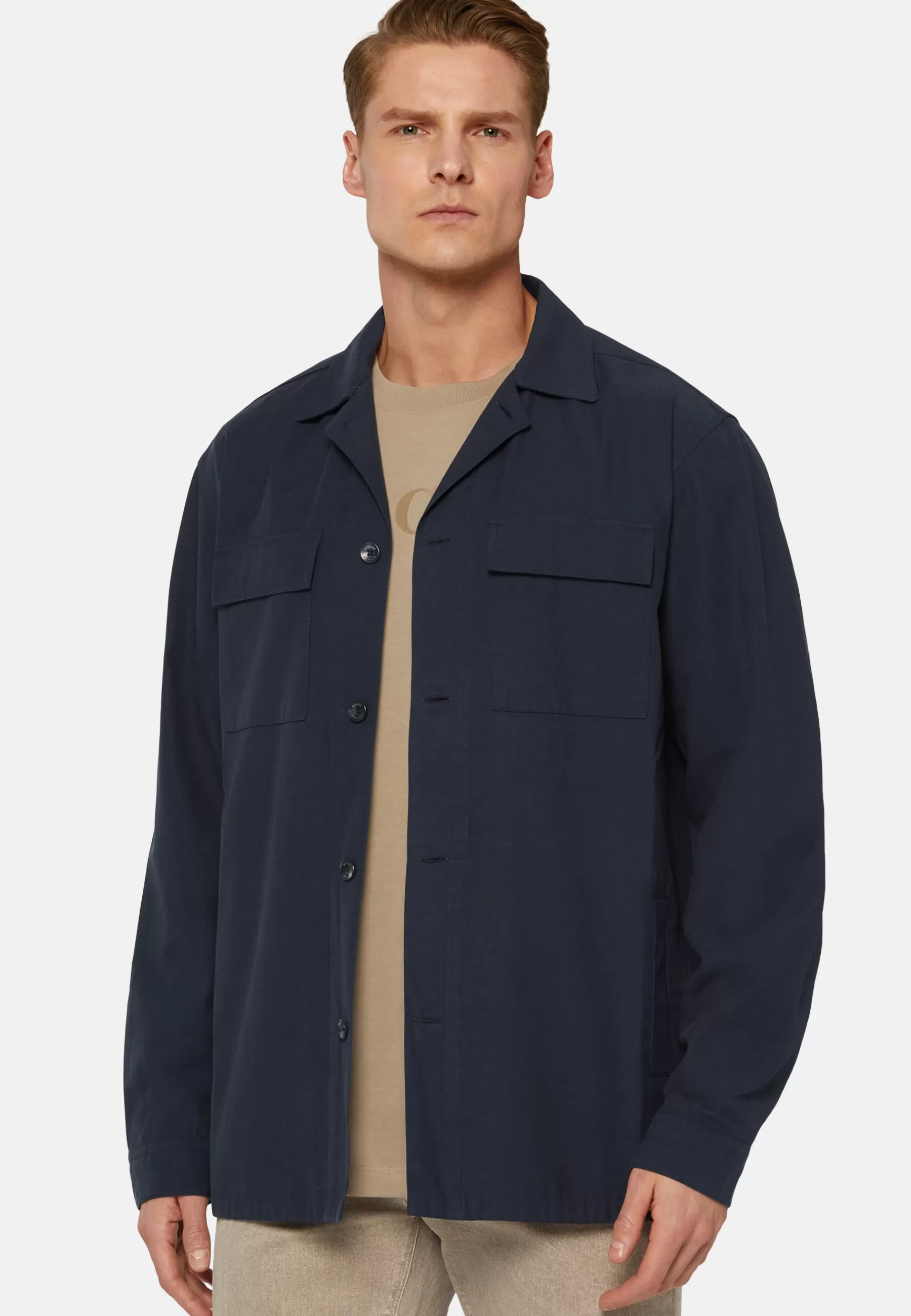 Outerwear^Boggi Milano Link Shirt Jacket in Cotton and Lyocell Navy blue