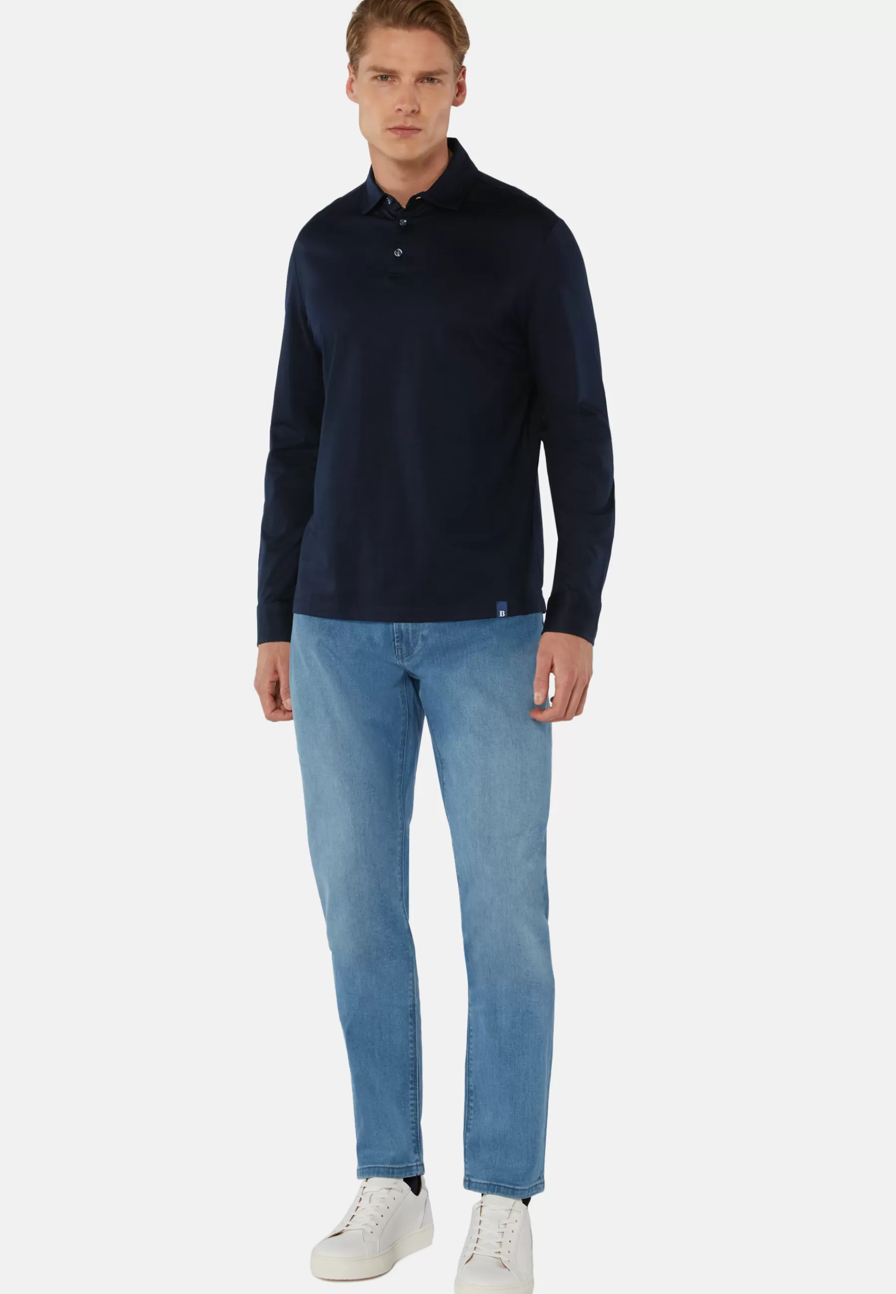 Polo Shirts and T-shirts | Must-Have^Boggi Milano Long Sleeved Regular Fit Polo Shirt In Pima Cotton Jersey Navy blue