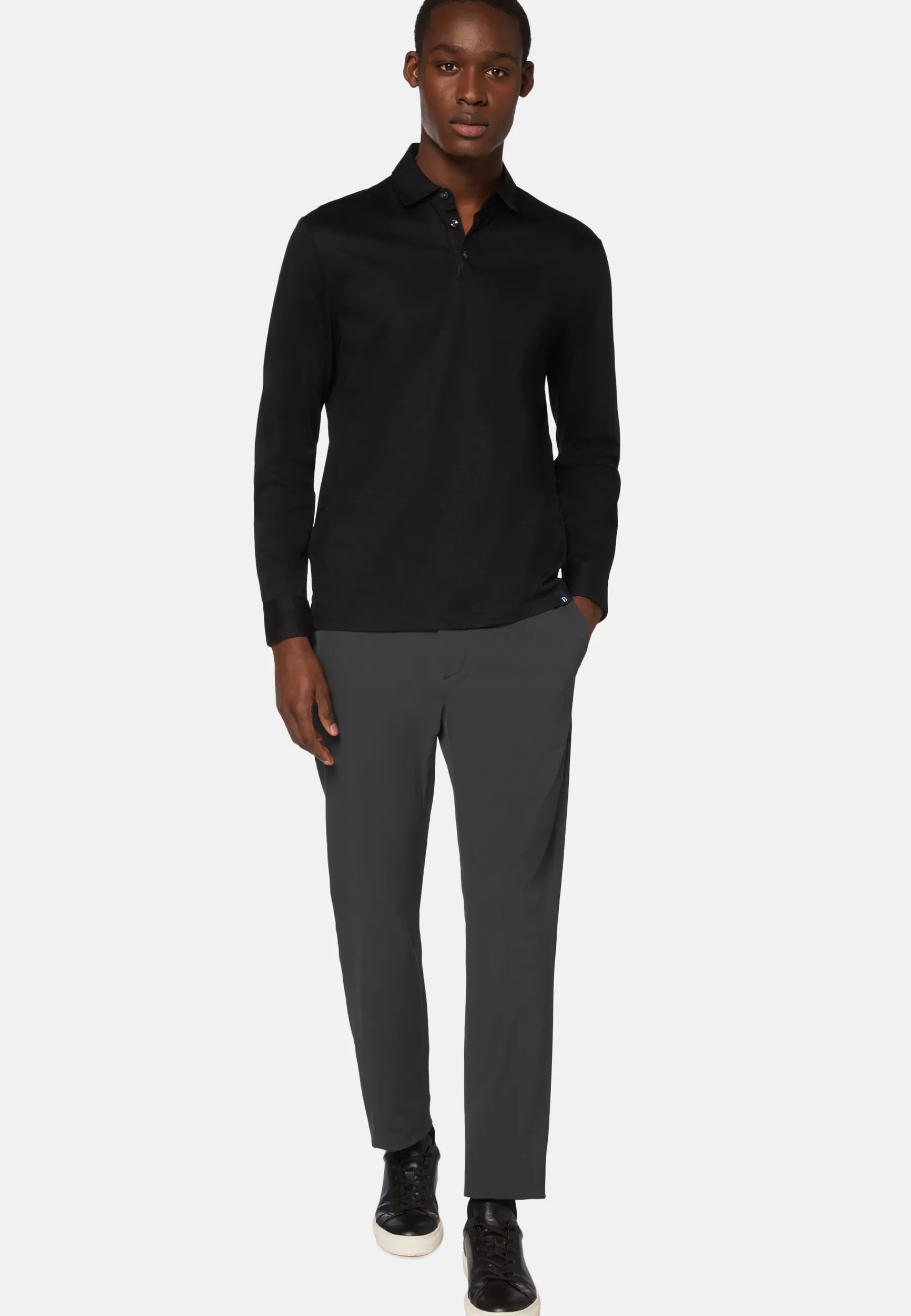 Polo Shirts and T-shirts | Must-Have^Boggi Milano Long Sleeved Regular Fit Polo Shirt In Pima Cotton Jersey Black