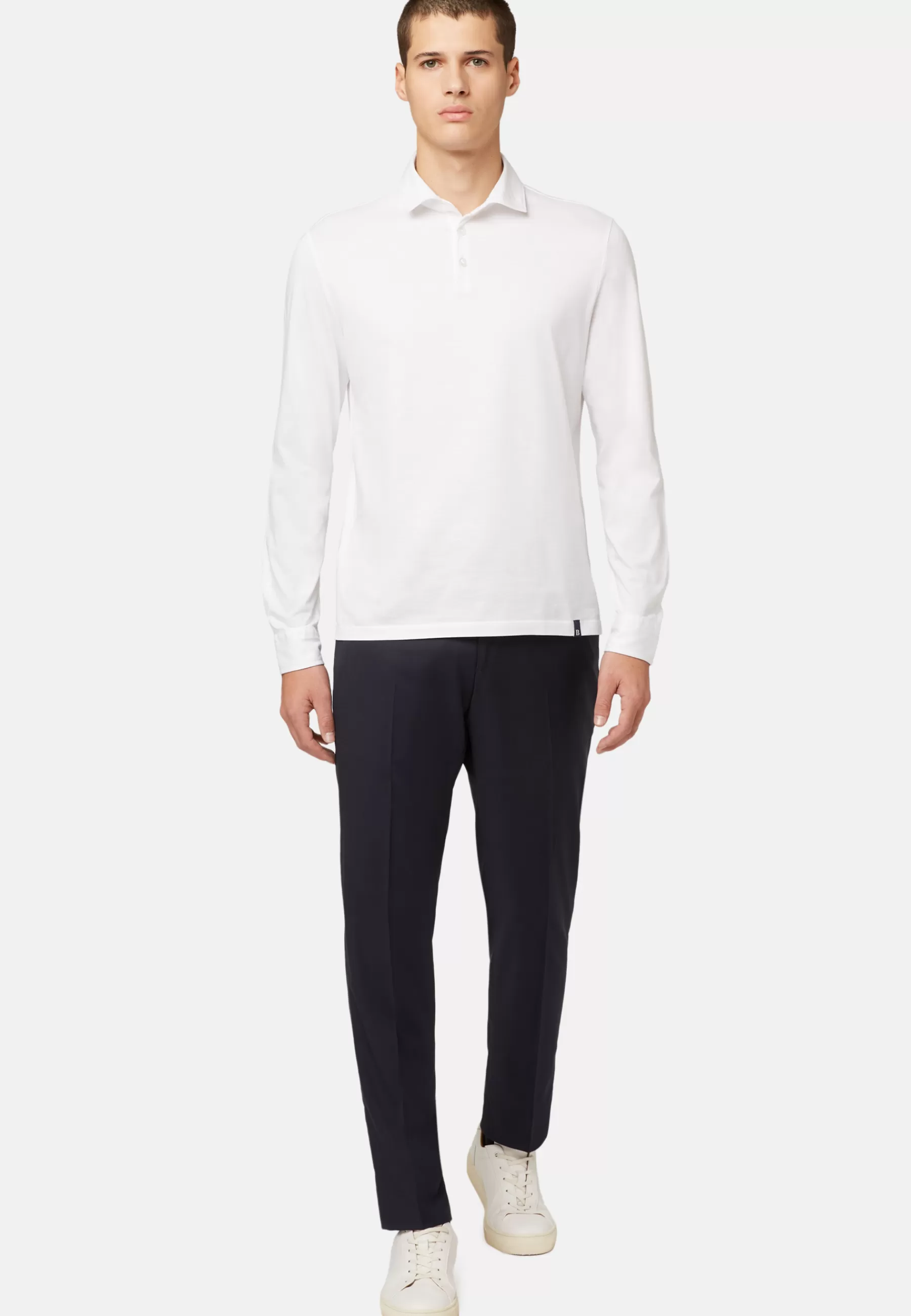 Polo Shirts and T-shirts | Must-Have^Boggi Milano Long Sleeved Regular Fit Polo Shirt In Pima Cotton Jersey White