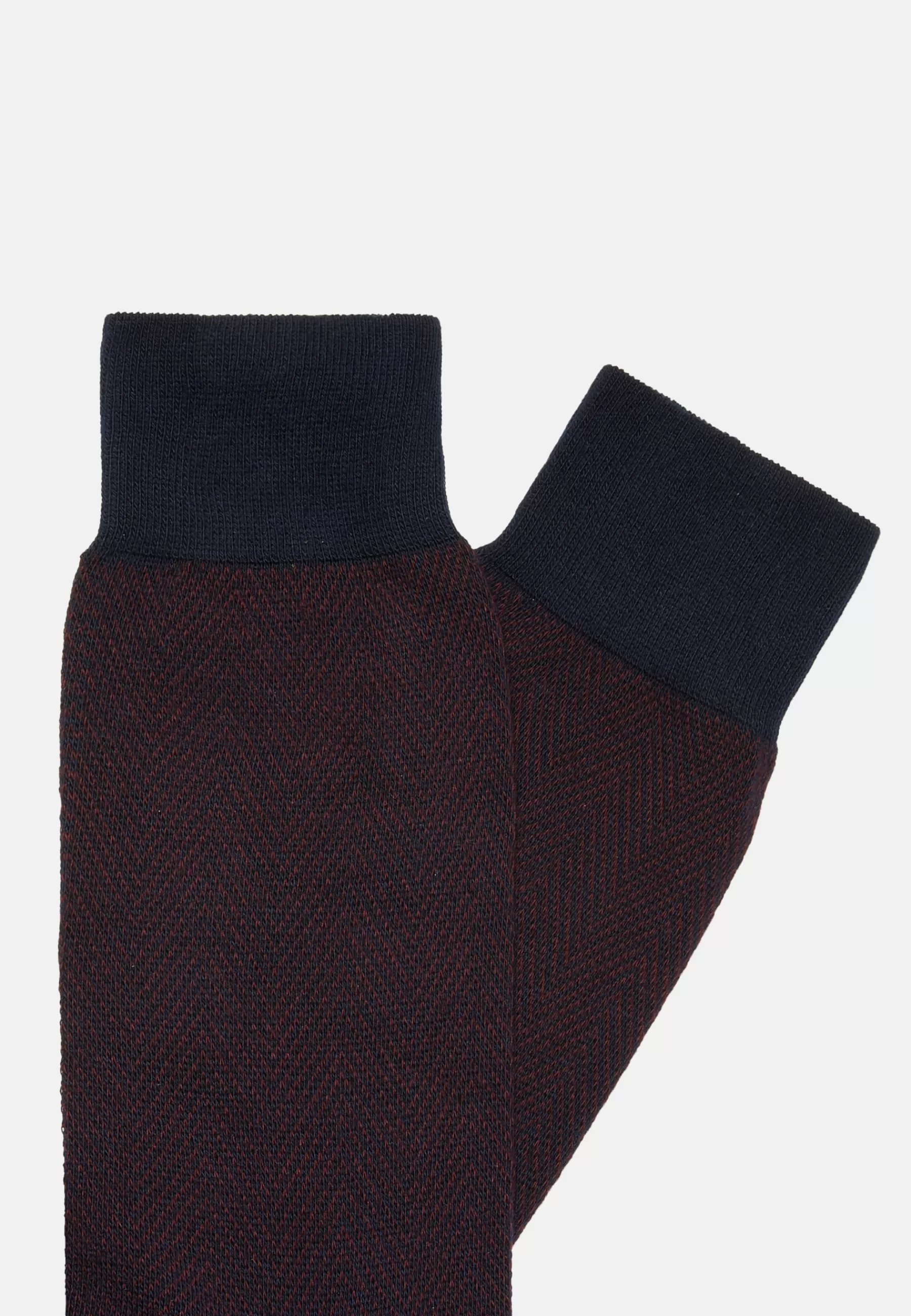 Socks^Boggi Milano Macro Herringbone pattern Socks in Organic Cotton Navy - Burgundy