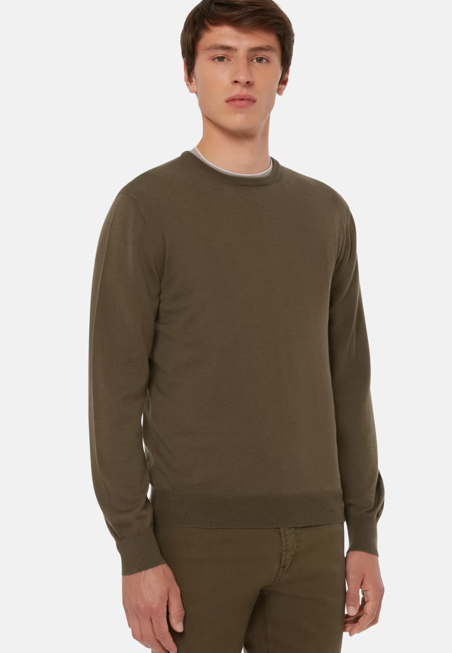 Knitwear^Boggi Milano Merino Wool Crew Neck Jumper Military Green