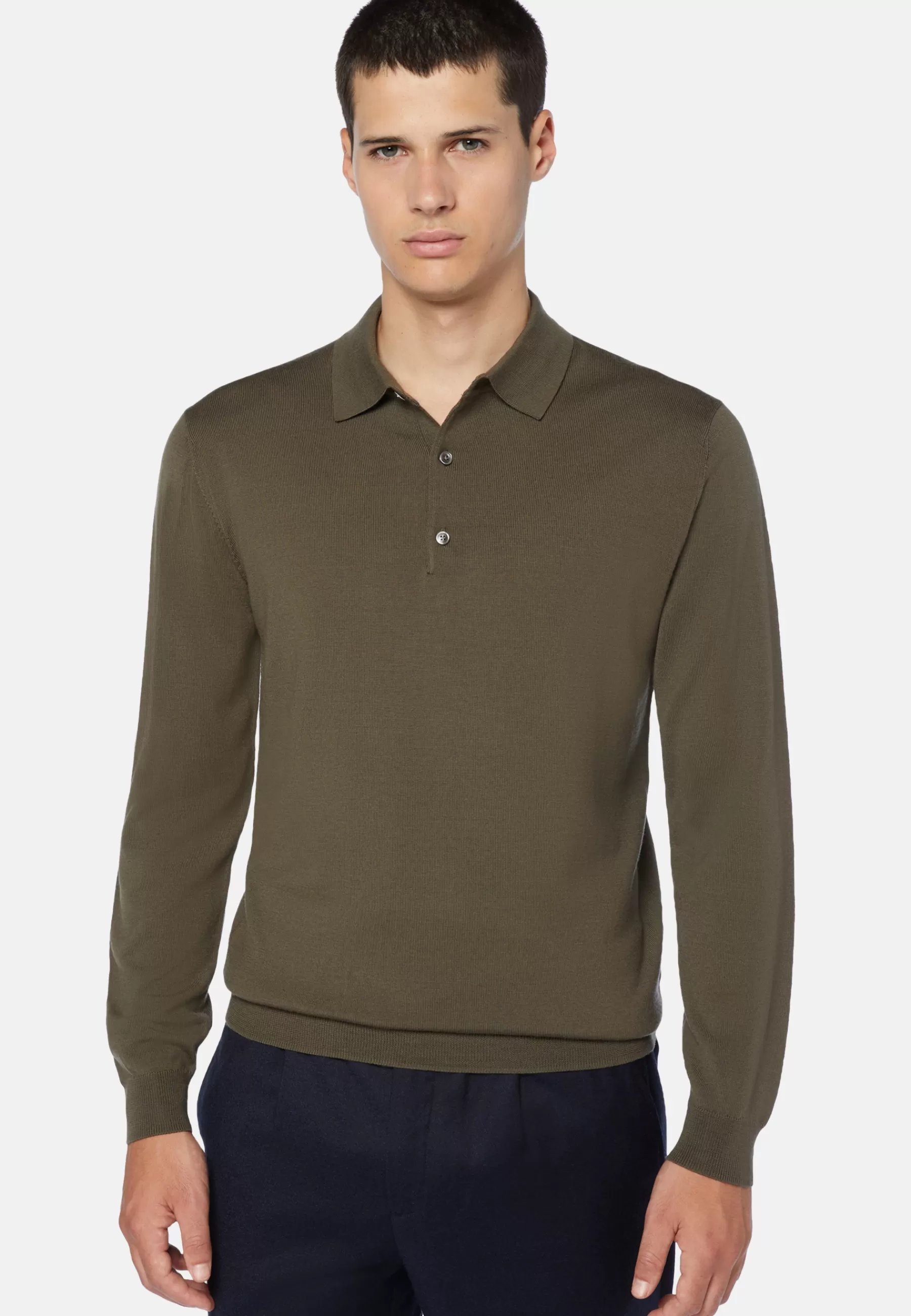 Polo | Knitwear^Boggi Milano Merino Wool Knitted Polo Shirt Military Green