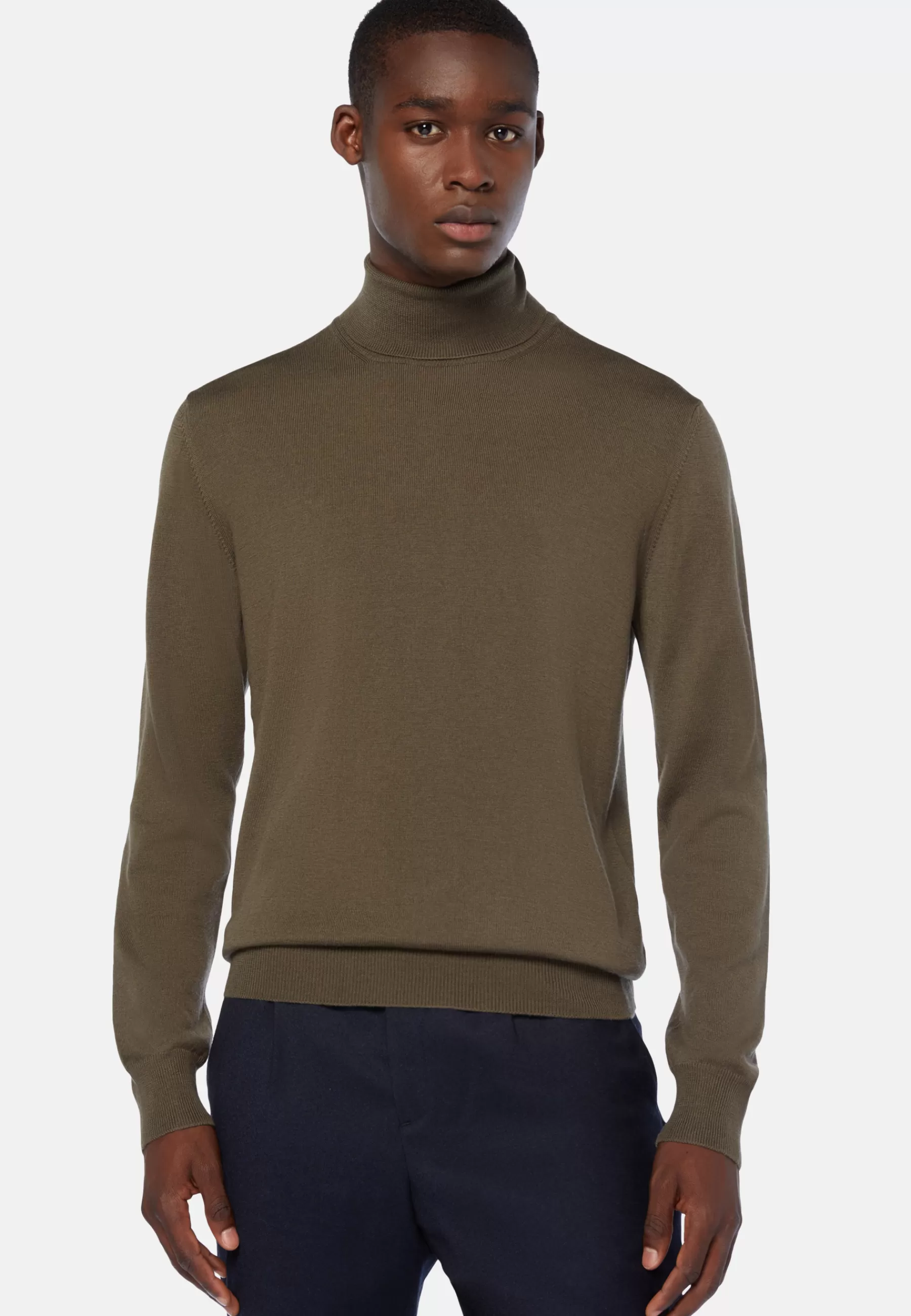 Knitwear^Boggi Milano Merino Wool Polo Neck Jumper Military Green