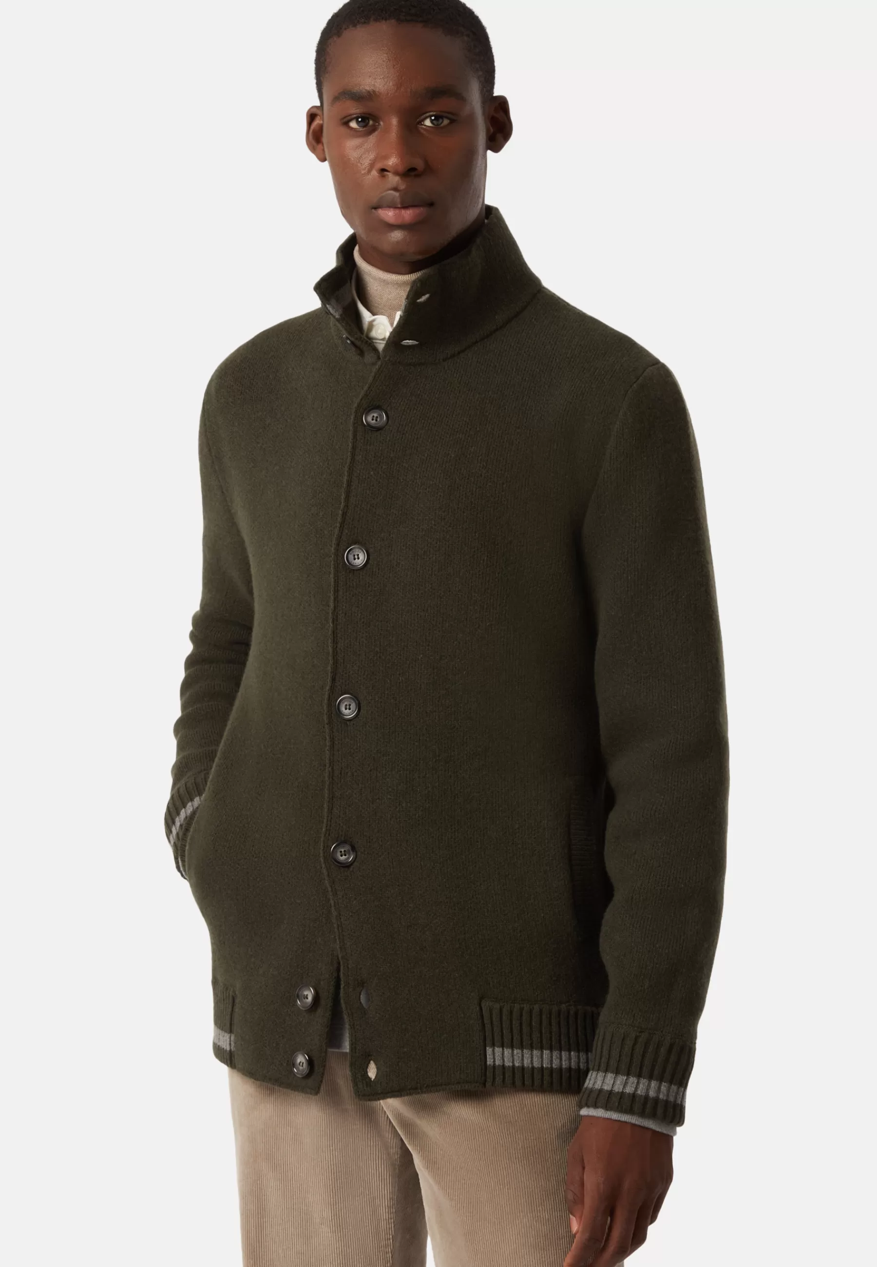 Knitwear^Boggi Milano Mixed Wool Bomber Cardigan Military Green