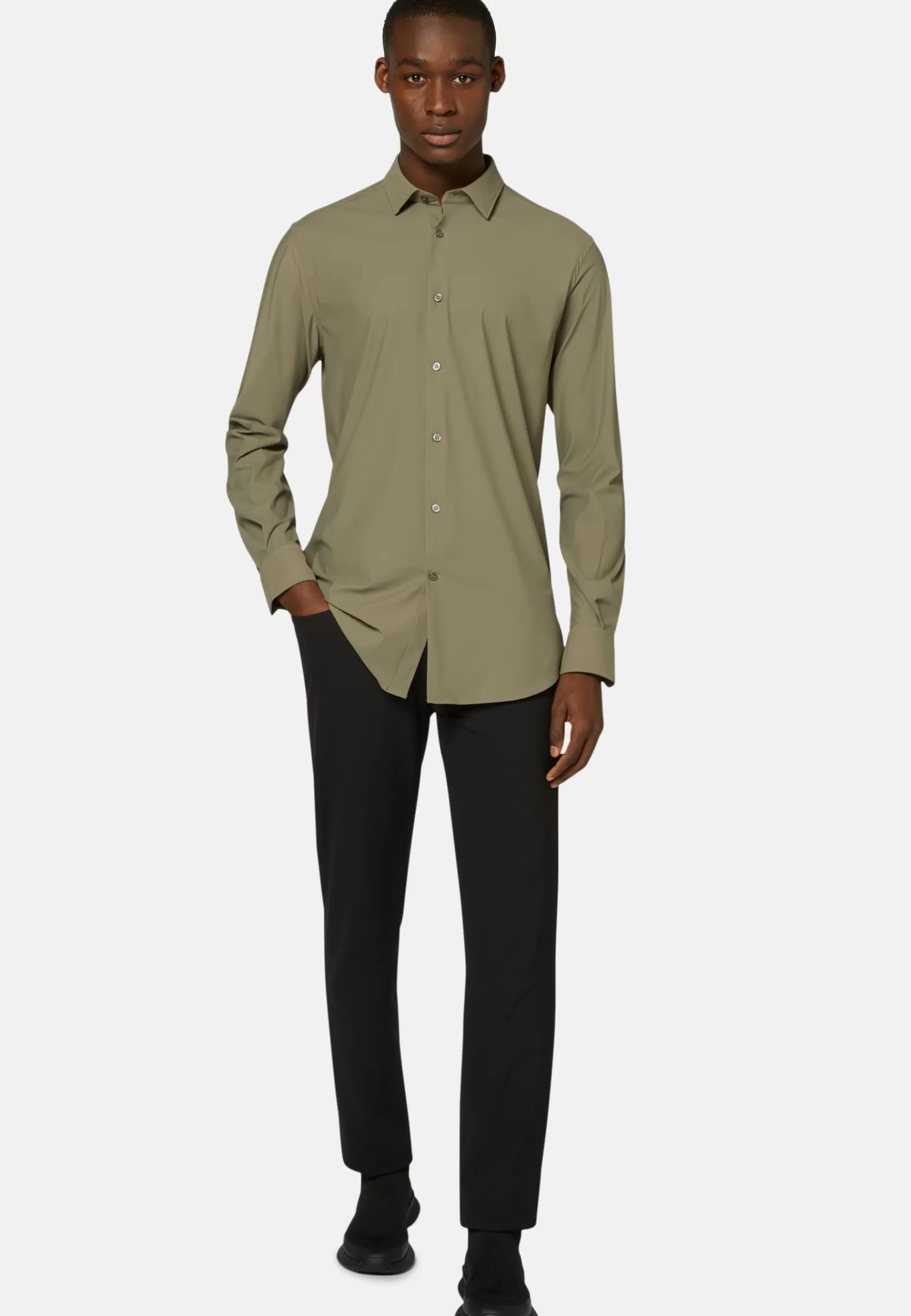 Casual Shirts^Boggi Milano Shirt In Stretch Nylon Slim Military Green