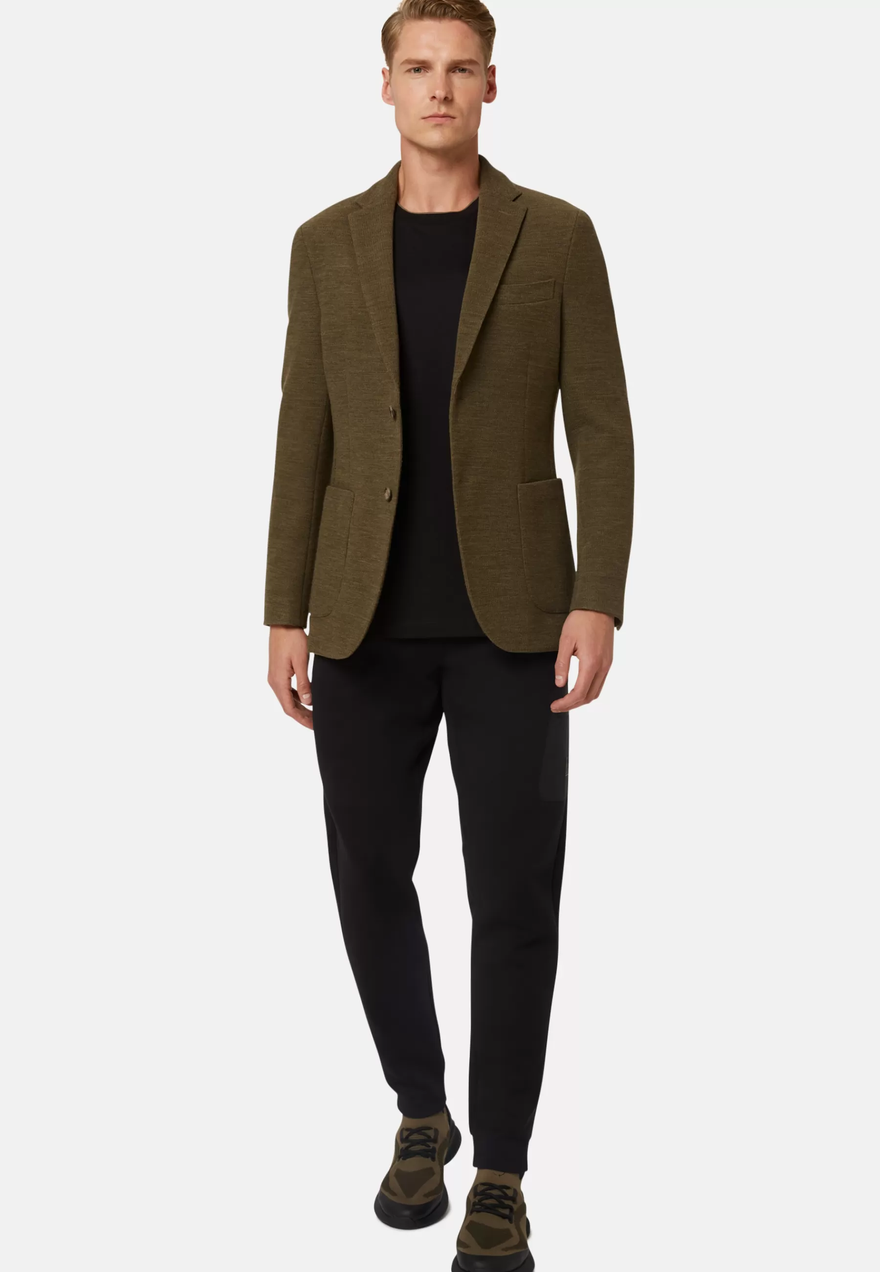 Blazers^Boggi Milano Textured Wool Jersey Jacket Military Green