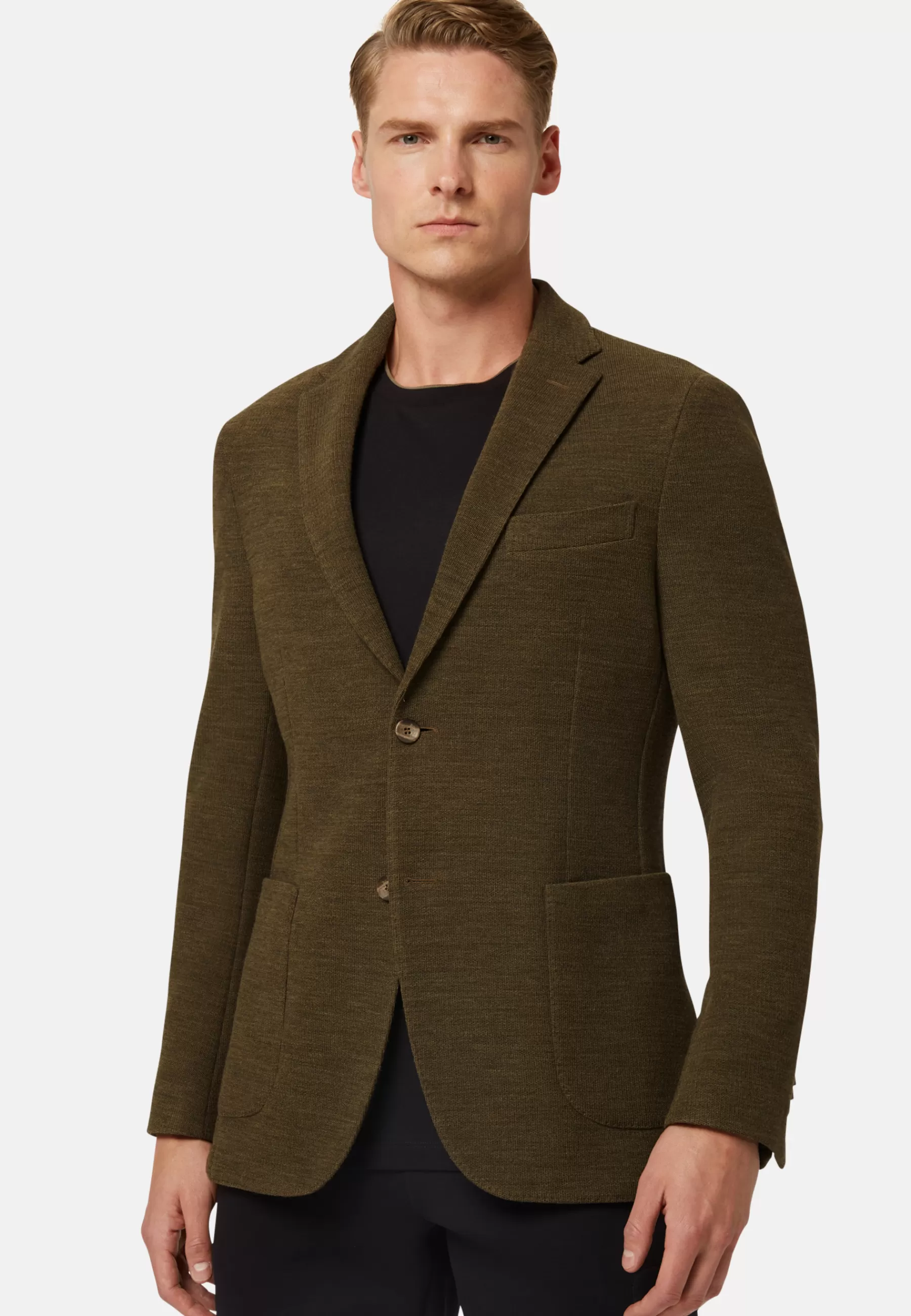 Blazers^Boggi Milano Textured Wool Jersey Jacket Military Green