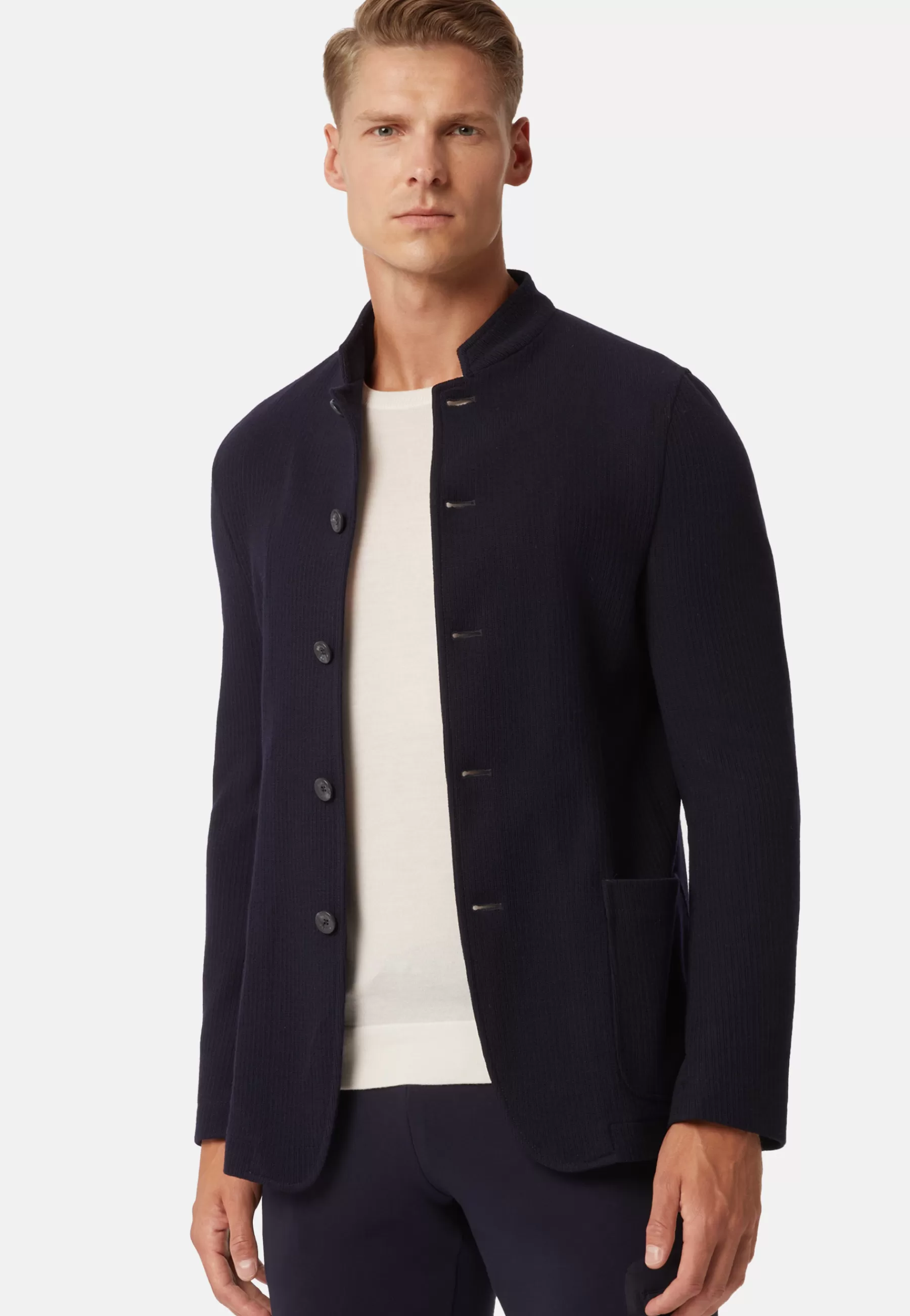 Blazers^Boggi Milano Bridge Jacket in B Jersey Wool and Cotton Navy blue