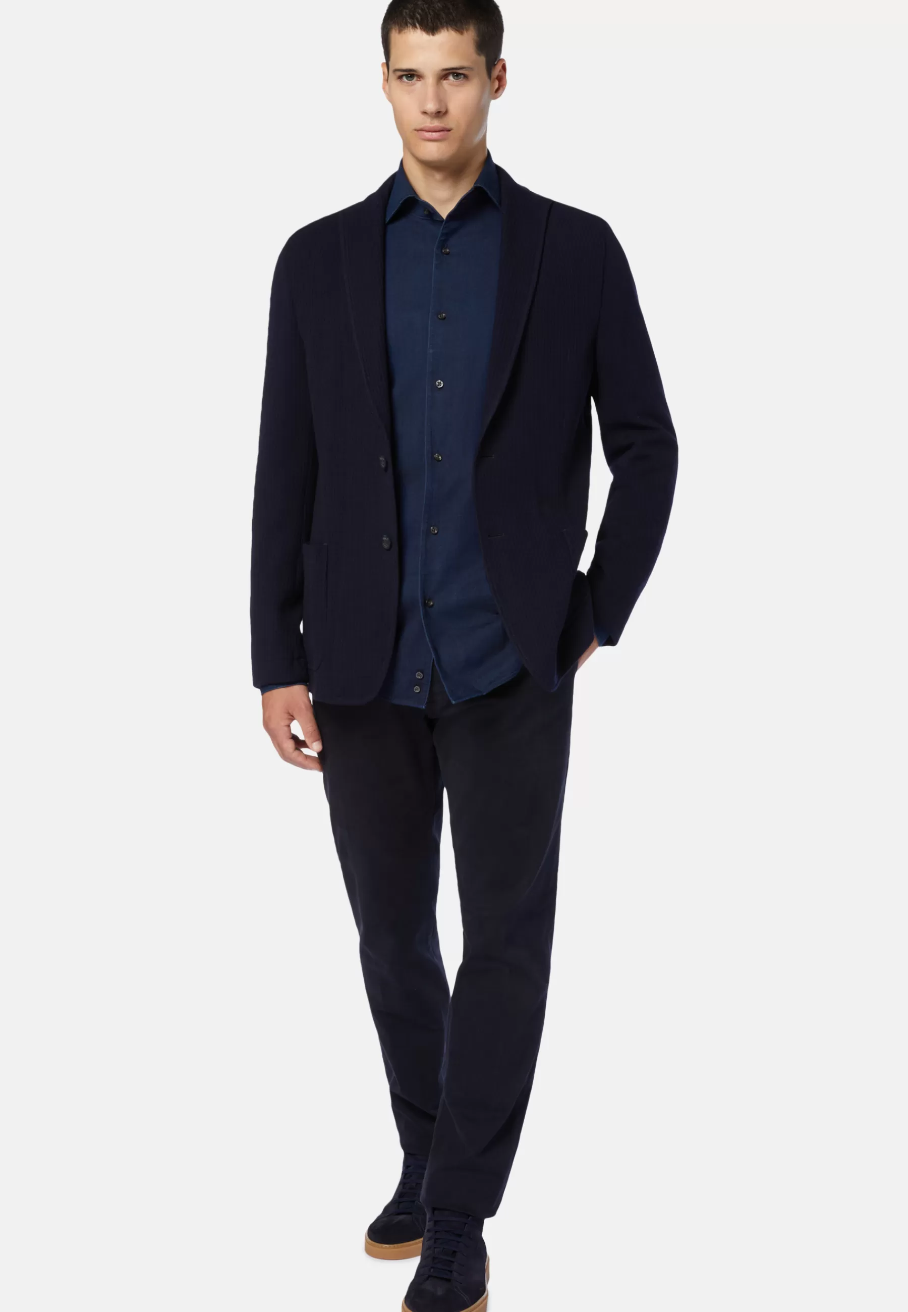 Blazers^Boggi Milano Bridge Jacket in B Jersey Wool and Cotton Navy blue