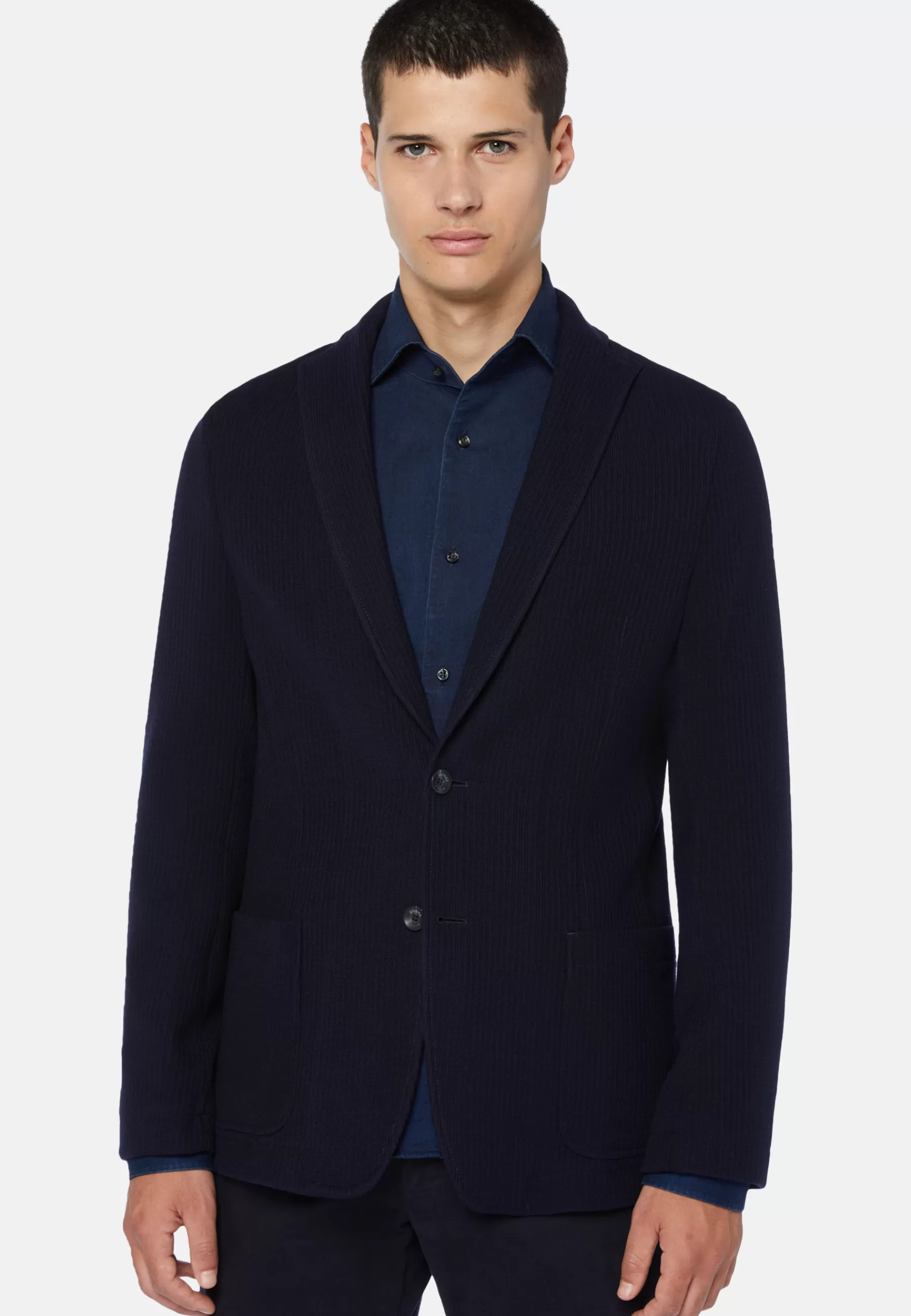 Blazers^Boggi Milano Bridge Jacket in B Jersey Wool and Cotton Navy blue