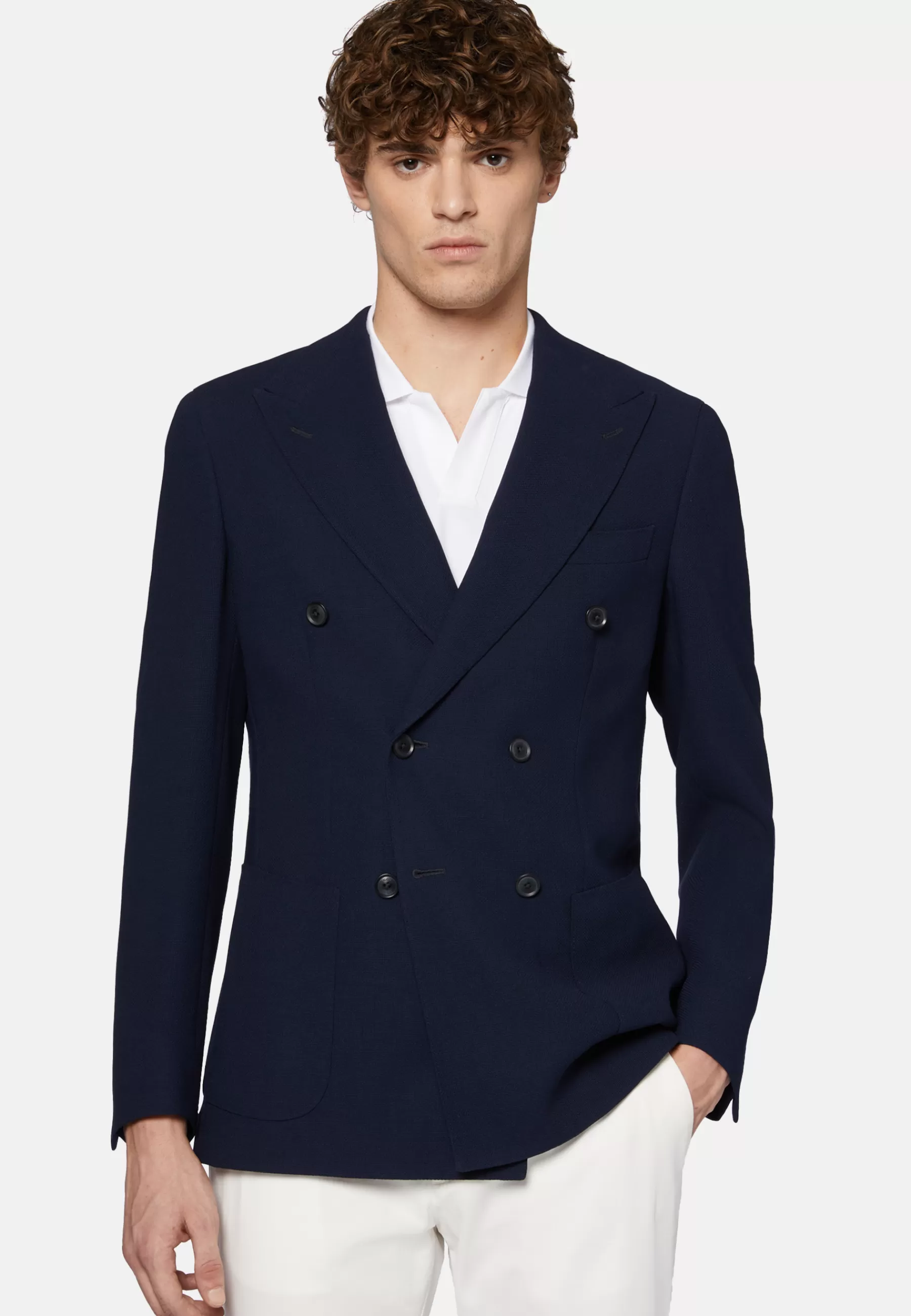 Blazers^Boggi Milano Double-Breasted Jacket In Pure Wool Crepe Navy blue