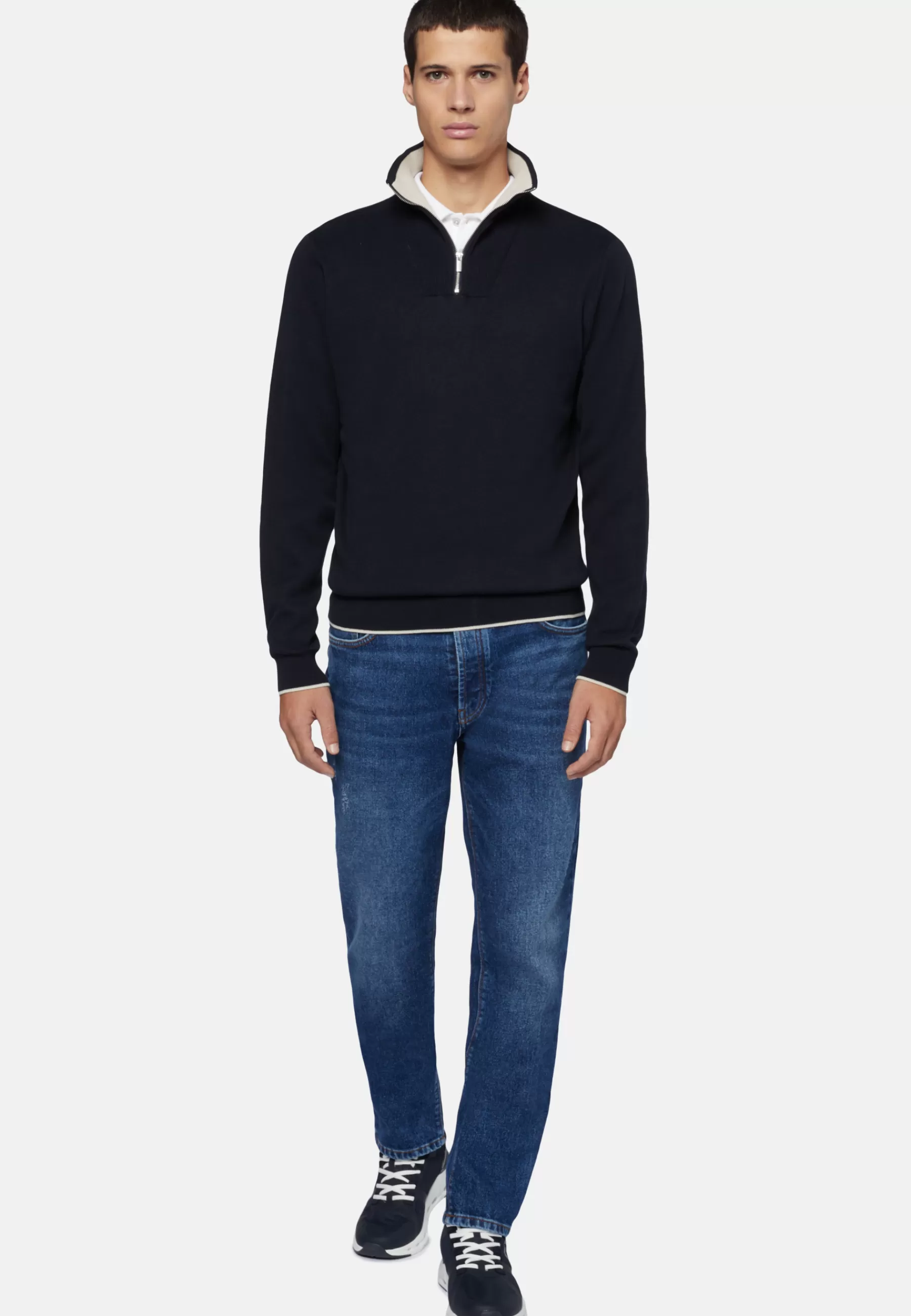 Knitwear^Boggi Milano Half Zip Cotton Jumper Navy blue