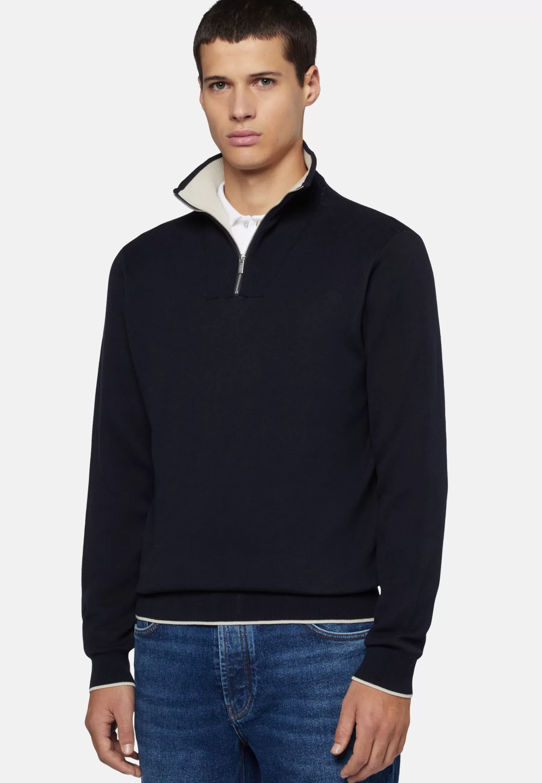 Knitwear^Boggi Milano Half Zip Cotton Jumper Navy blue