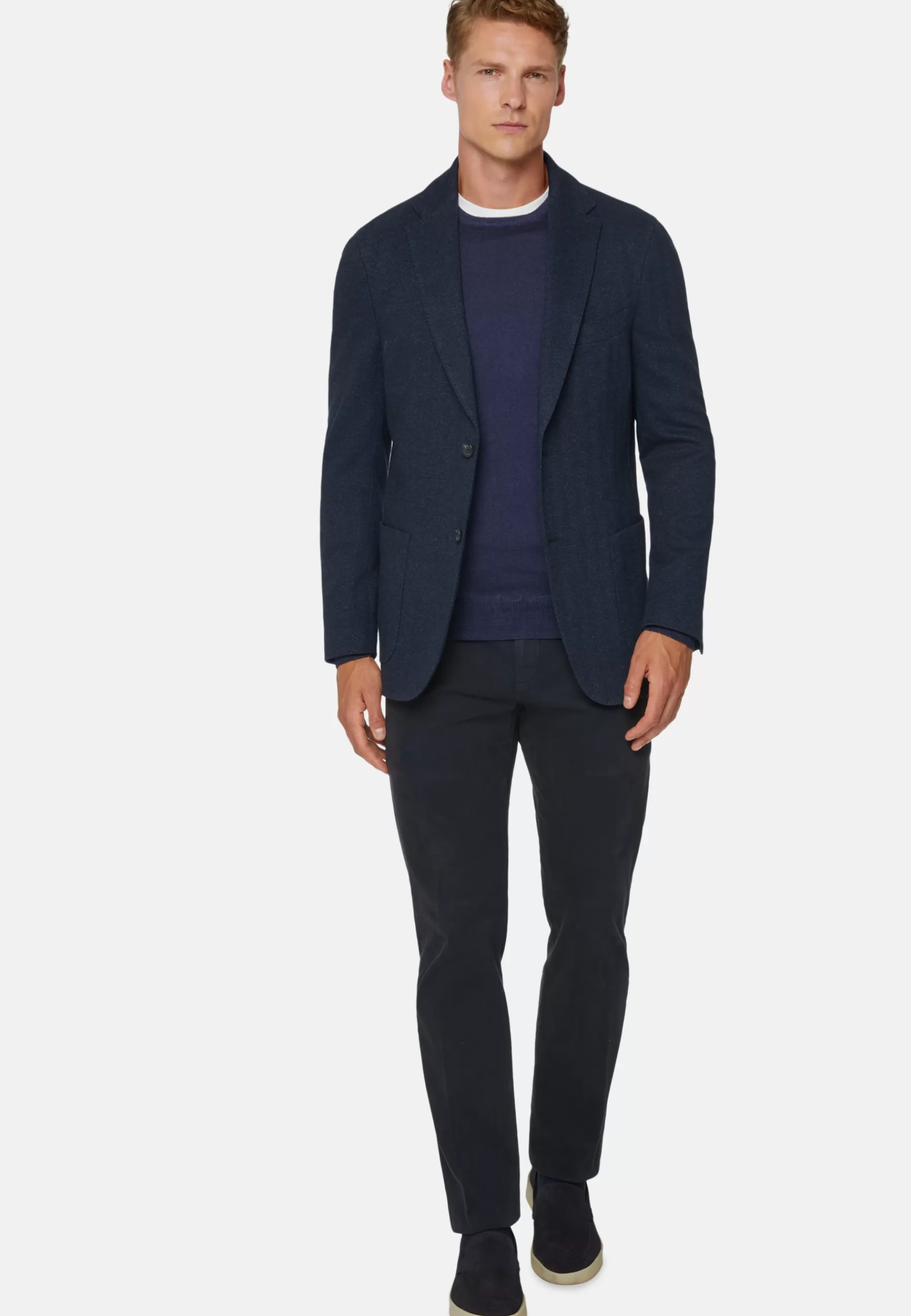 Blazers^Boggi Milano Herringbone Jacket In Wool And Cotton Navy blue