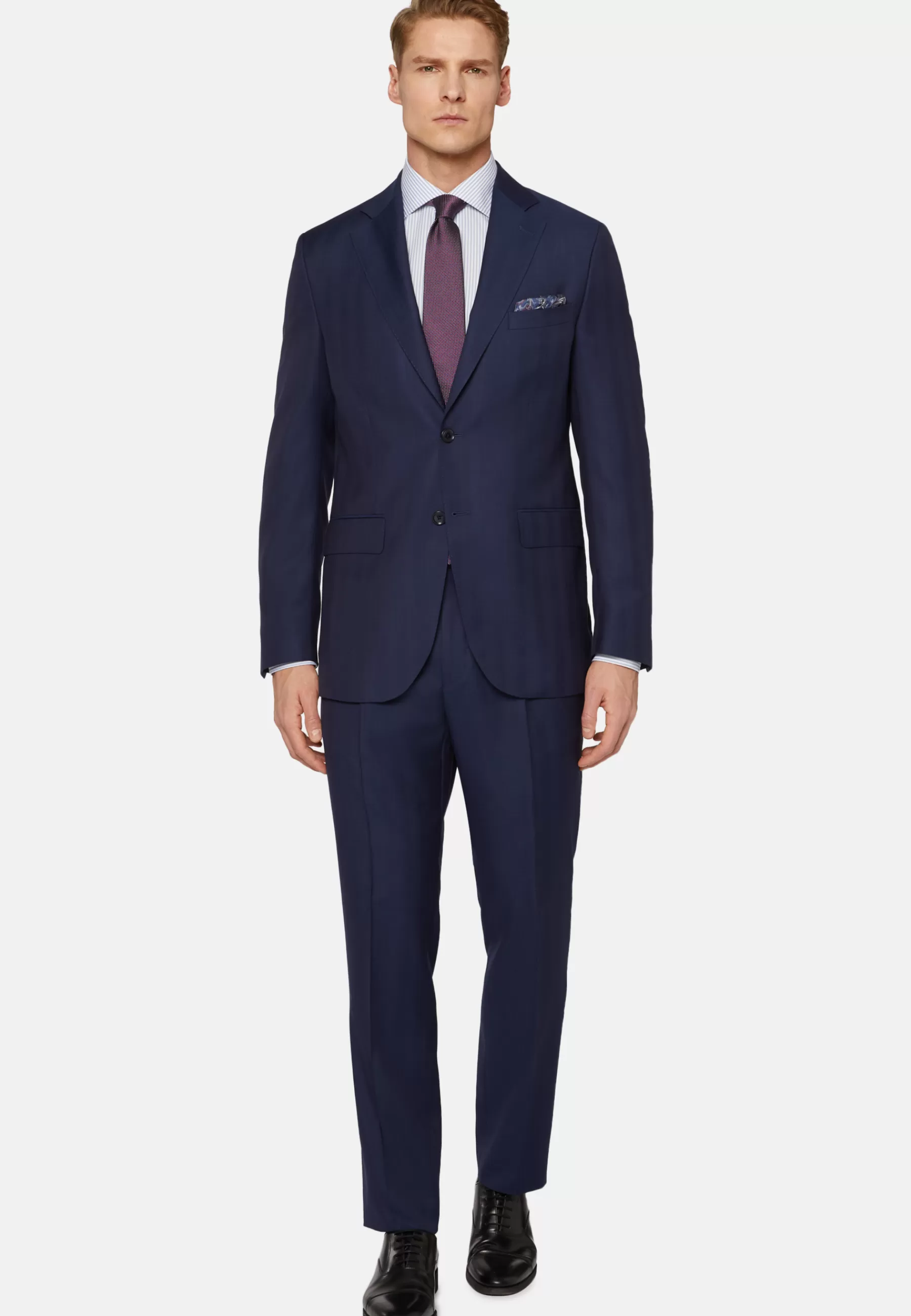 Suits^Boggi Milano Herringbone Suit In Pure Wool Navy blue