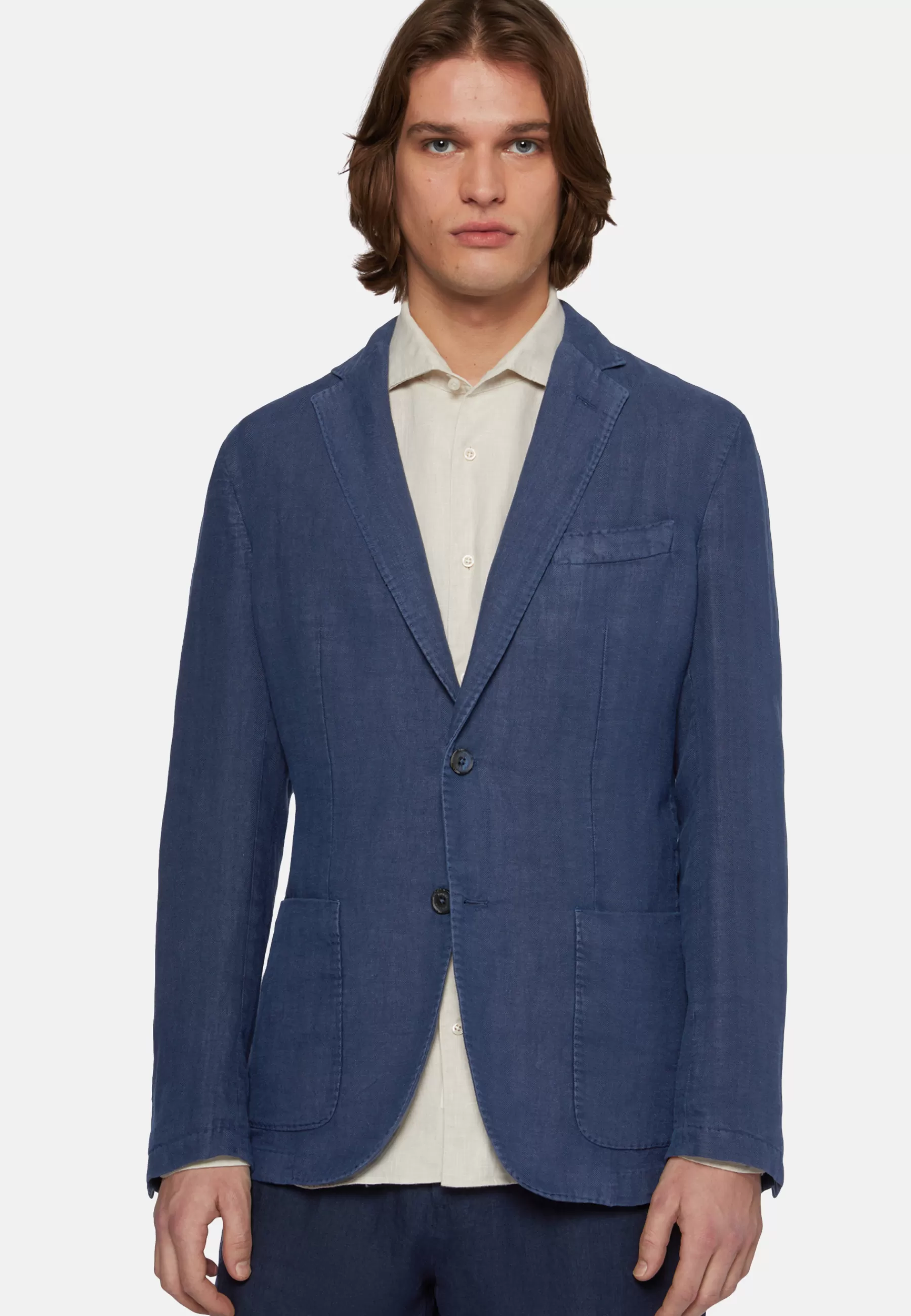 Blazers^Boggi Milano Jacket In Pure Linen Navy blue