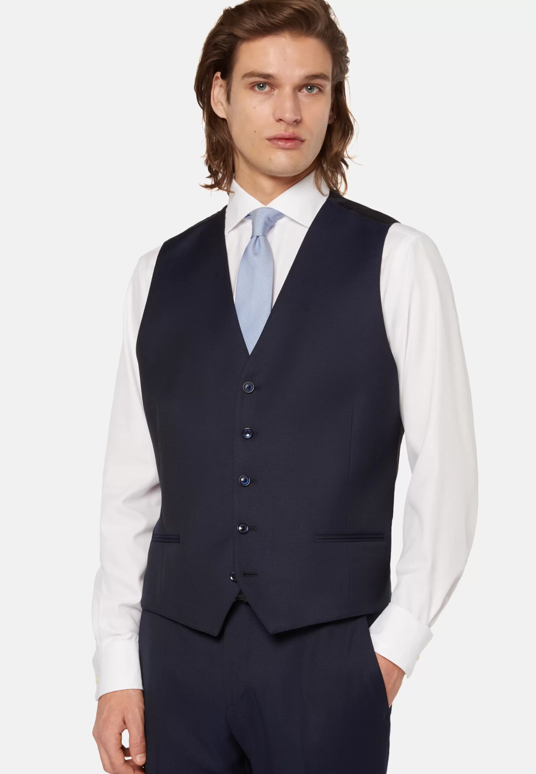 Waistcoats^Boggi Milano Micro Pattern Gilet In Pure Wool Navy blue